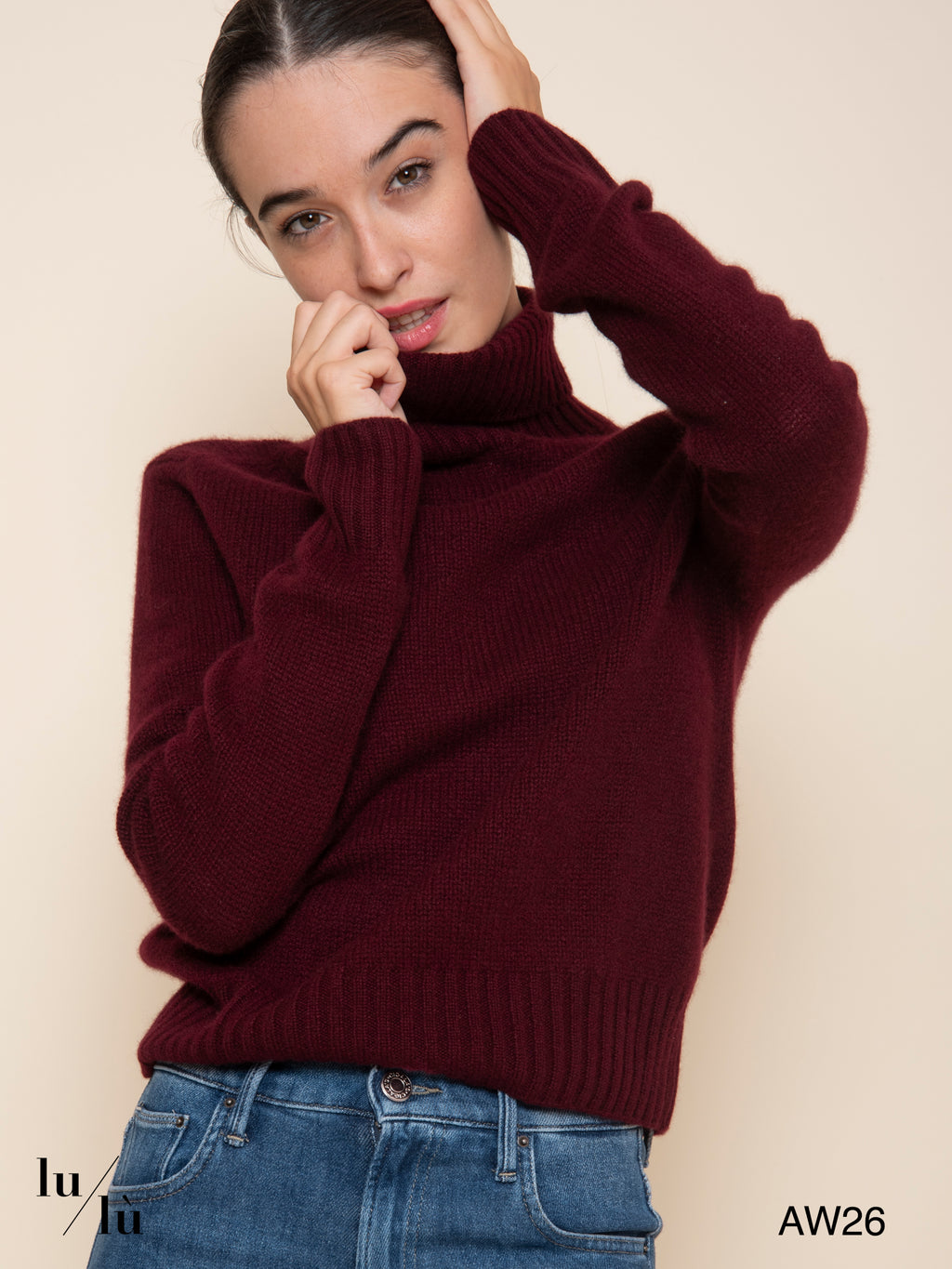 Ellen Merlot - Maglia collo alto in 100% cashmere