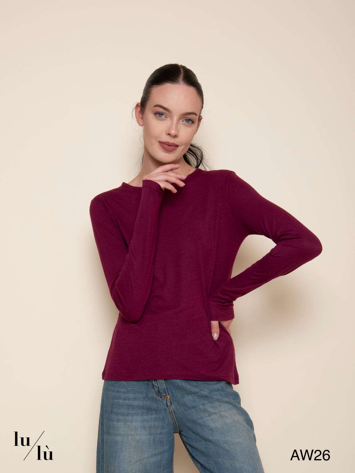 Joy Aubergine - T-shirt in viscosa e lana