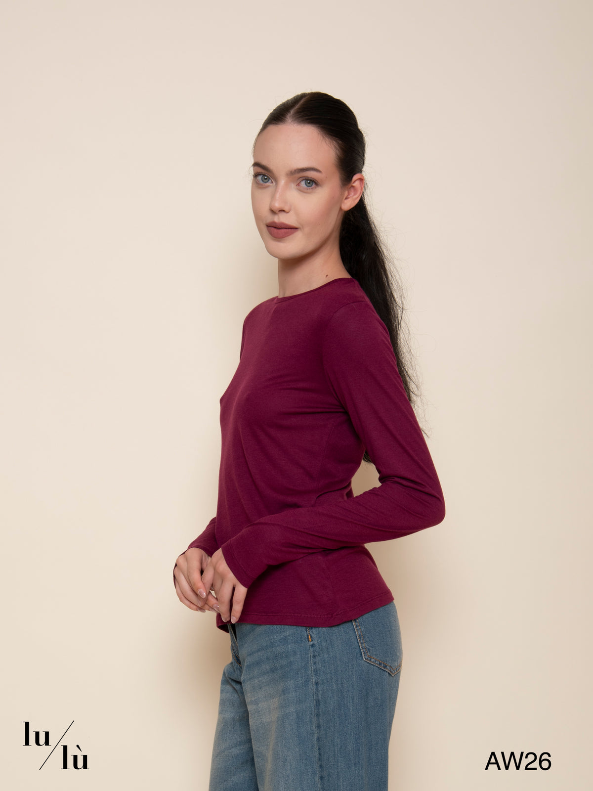 Joy Aubergine - T-shirt in viscosa e lana
