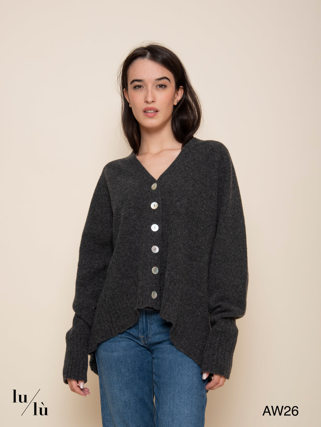 Soledad Grey - Cardigan oversize in 100% lana