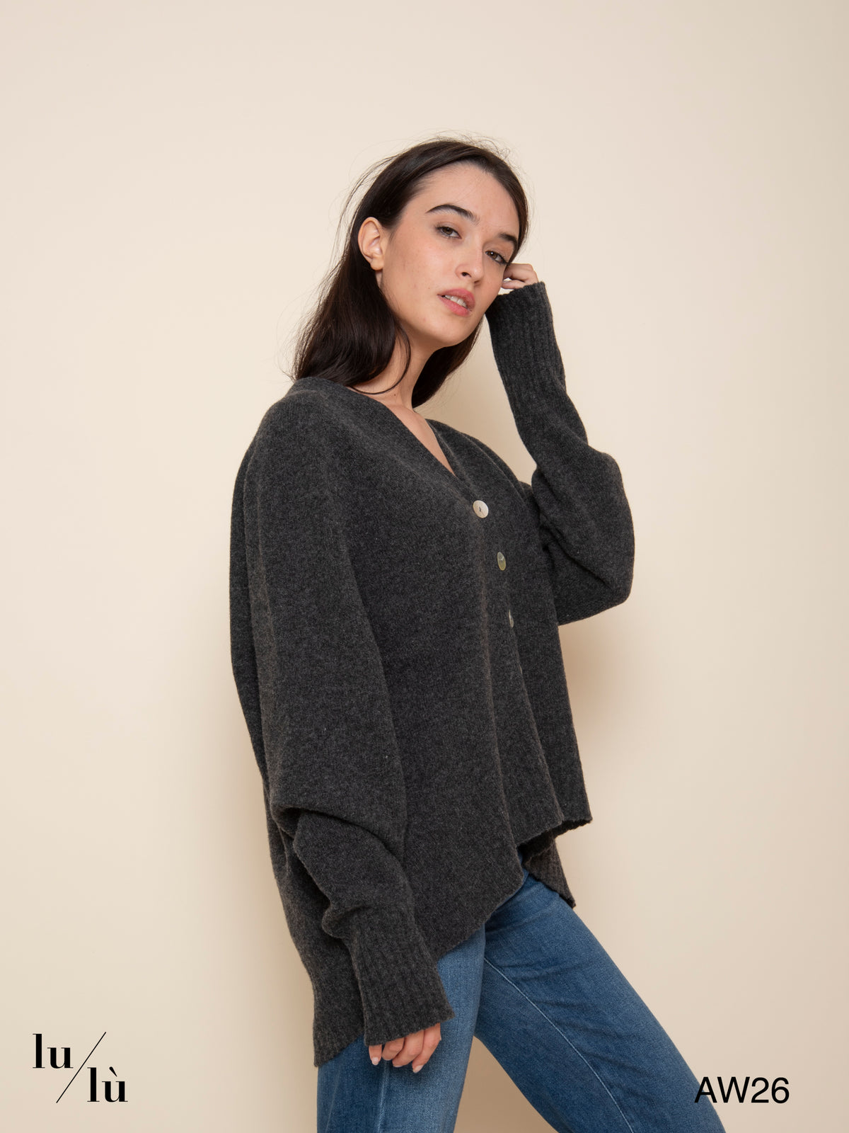 Soledad Grey - Cardigan oversize in 100% lana