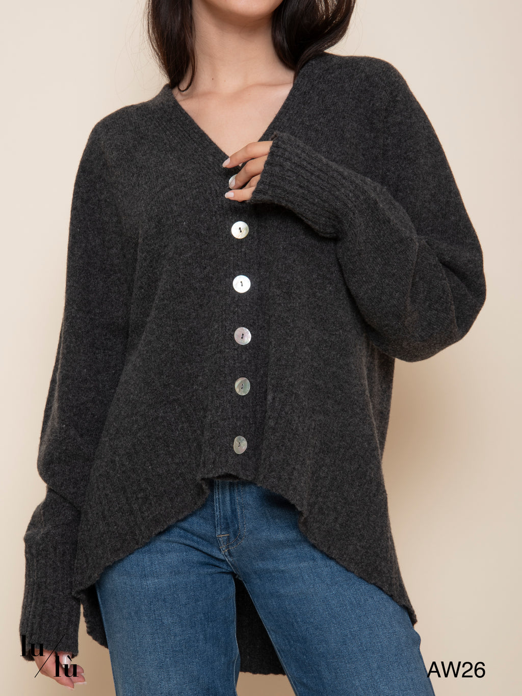 Soledad Grey - Cardigan oversize in 100% lana