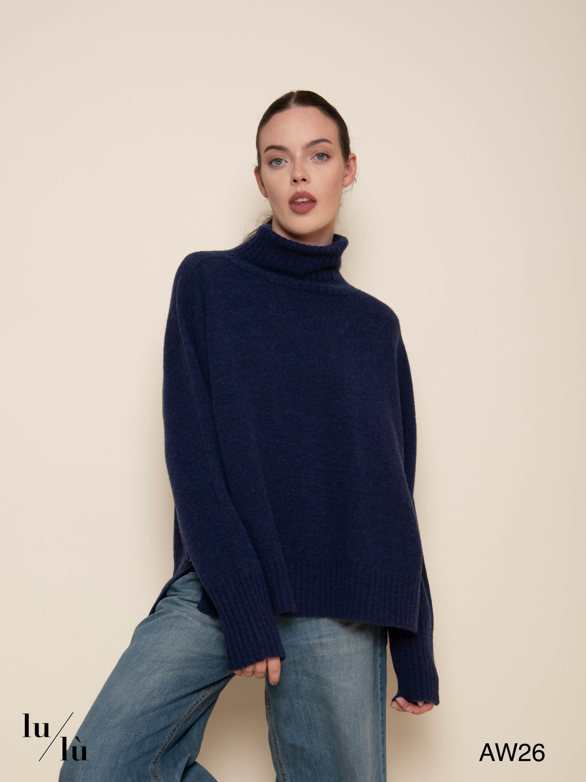 Sela Navy - Dolcevita oversize in 100% lana