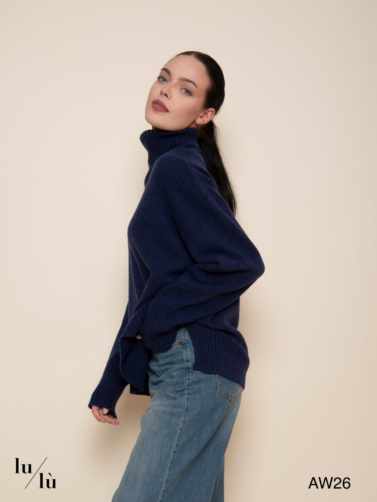 Sela Navy - Dolcevita oversize in 100% lana