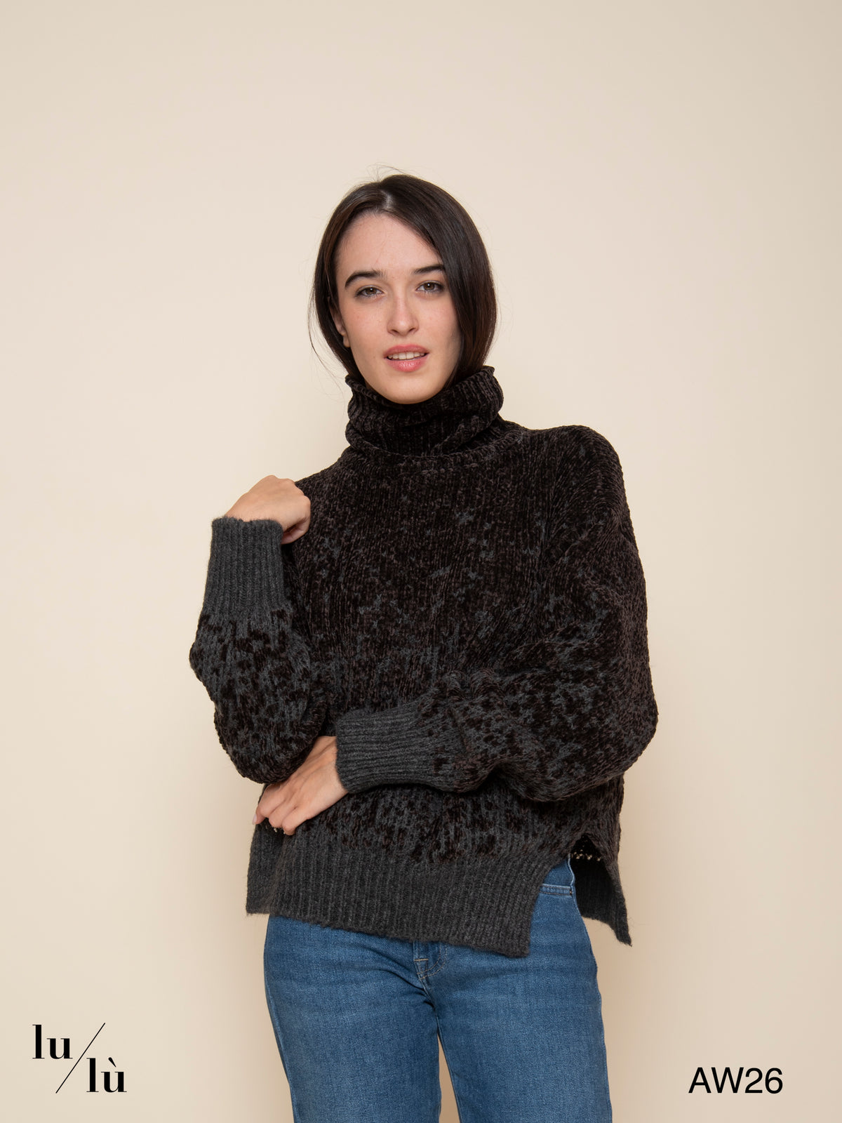 Kayla - Maglia dolcevita in ciniglia bicolore