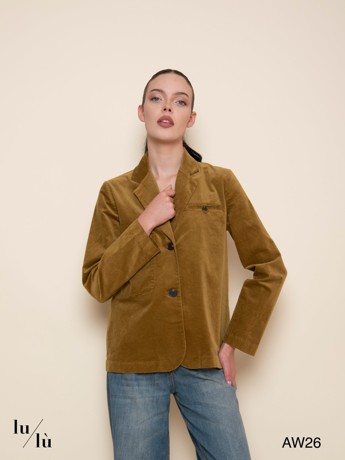 Naomi Olive - Blazer in velluto di cotone
