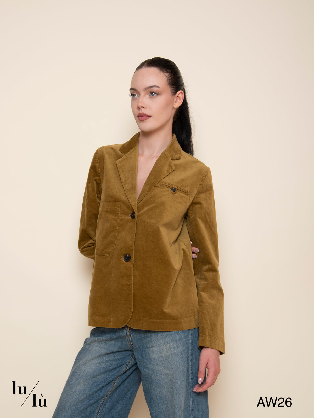 Naomi Olive - Blazer in velluto di cotone