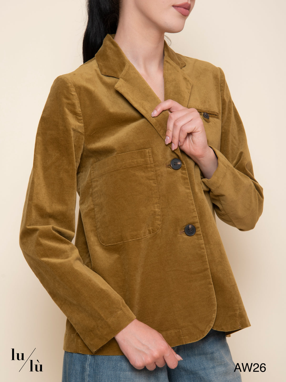 Naomi Olive - Blazer in velluto di cotone
