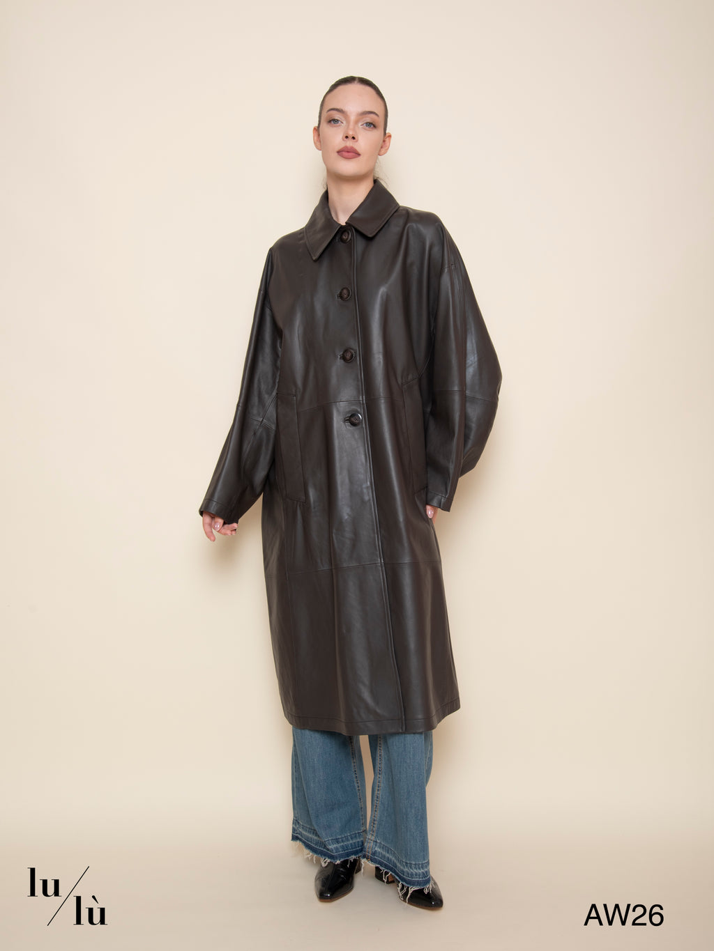 Talia - Cappotto lungo in vera pelle marrone