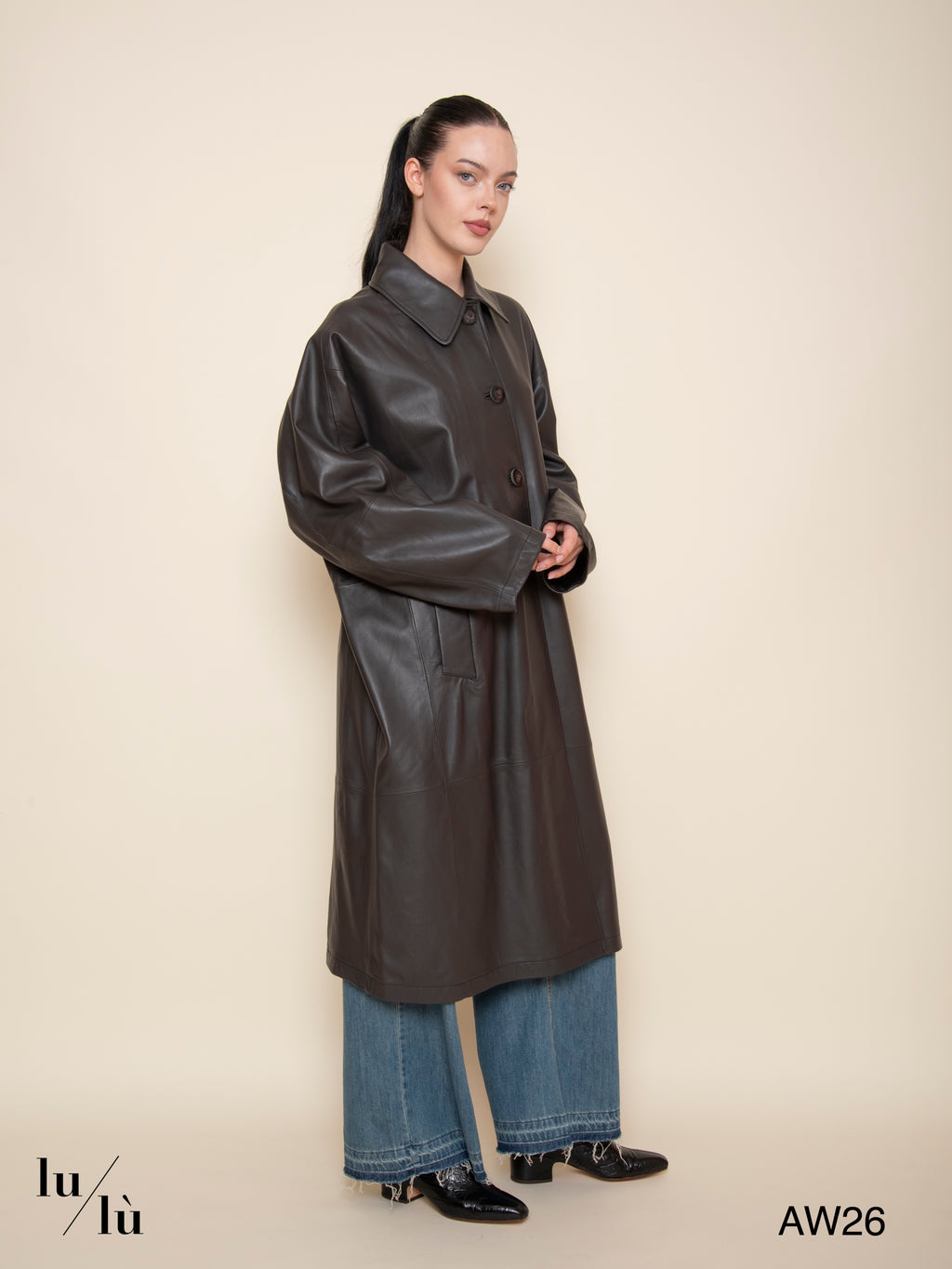 Talia - Cappotto lungo in vera pelle marrone