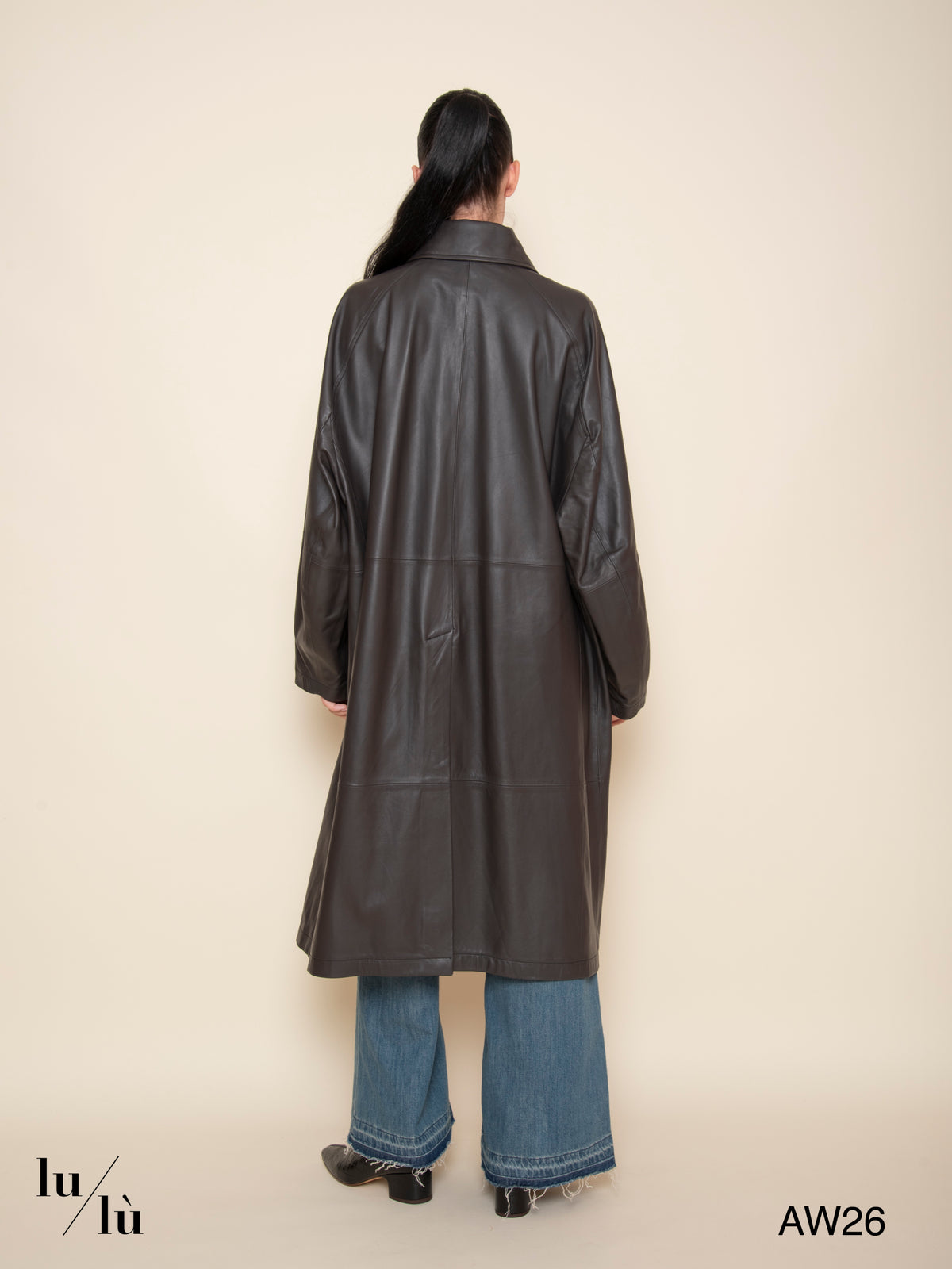 Talia - Cappotto lungo in vera pelle marrone