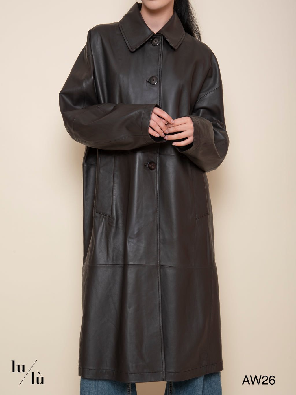 Talia - Cappotto lungo in vera pelle marrone