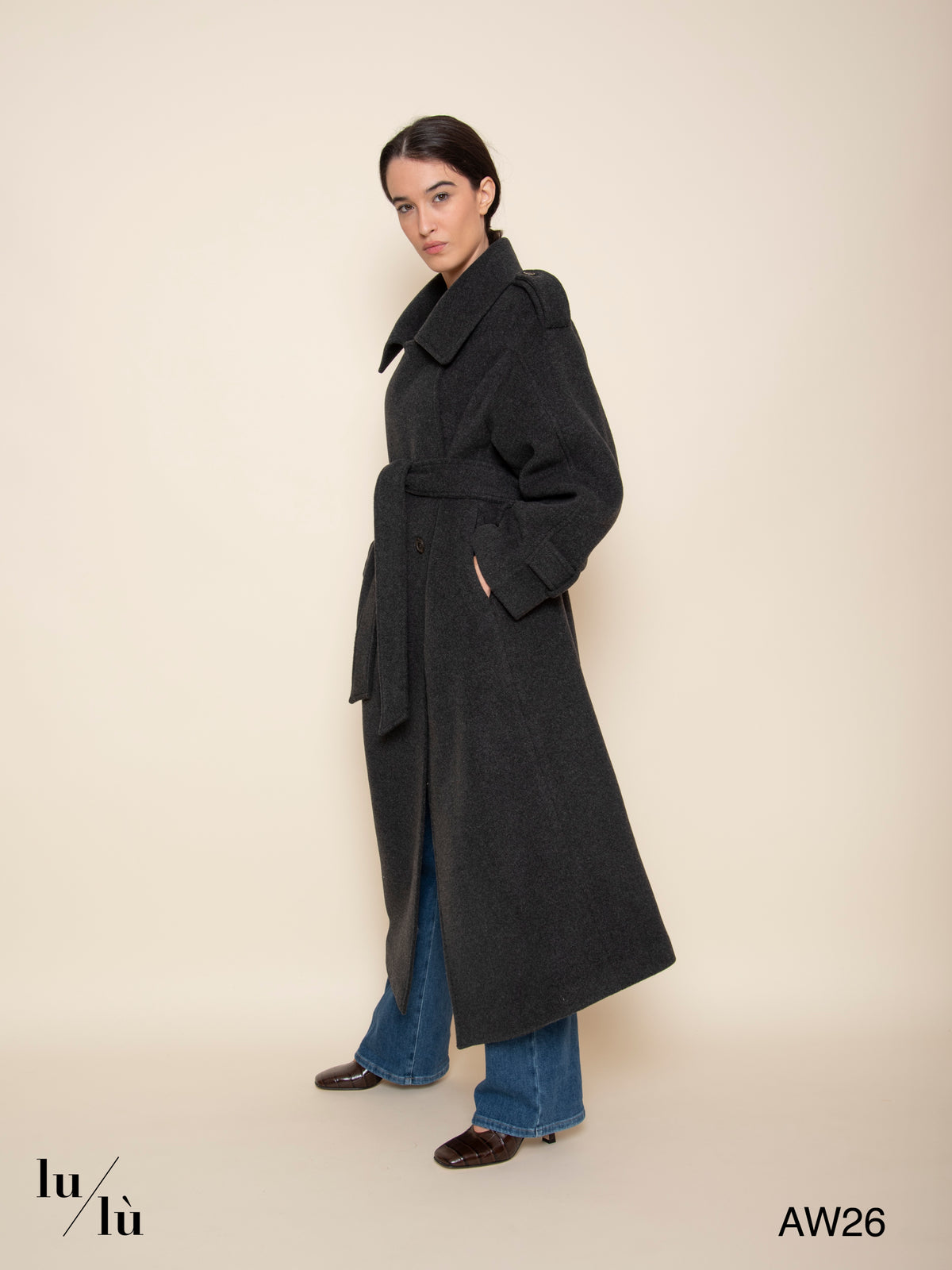 Abigail - Cappotto lungo in misto lana con cintura