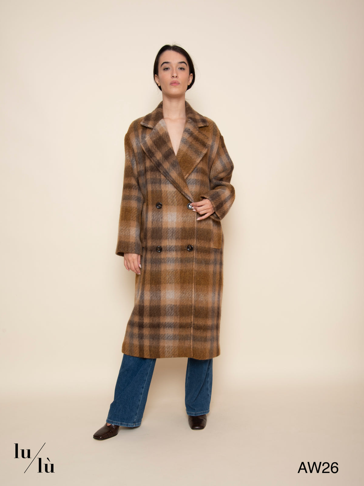 Laufey - Cappotto lungo tartan in misto lana e alpaca