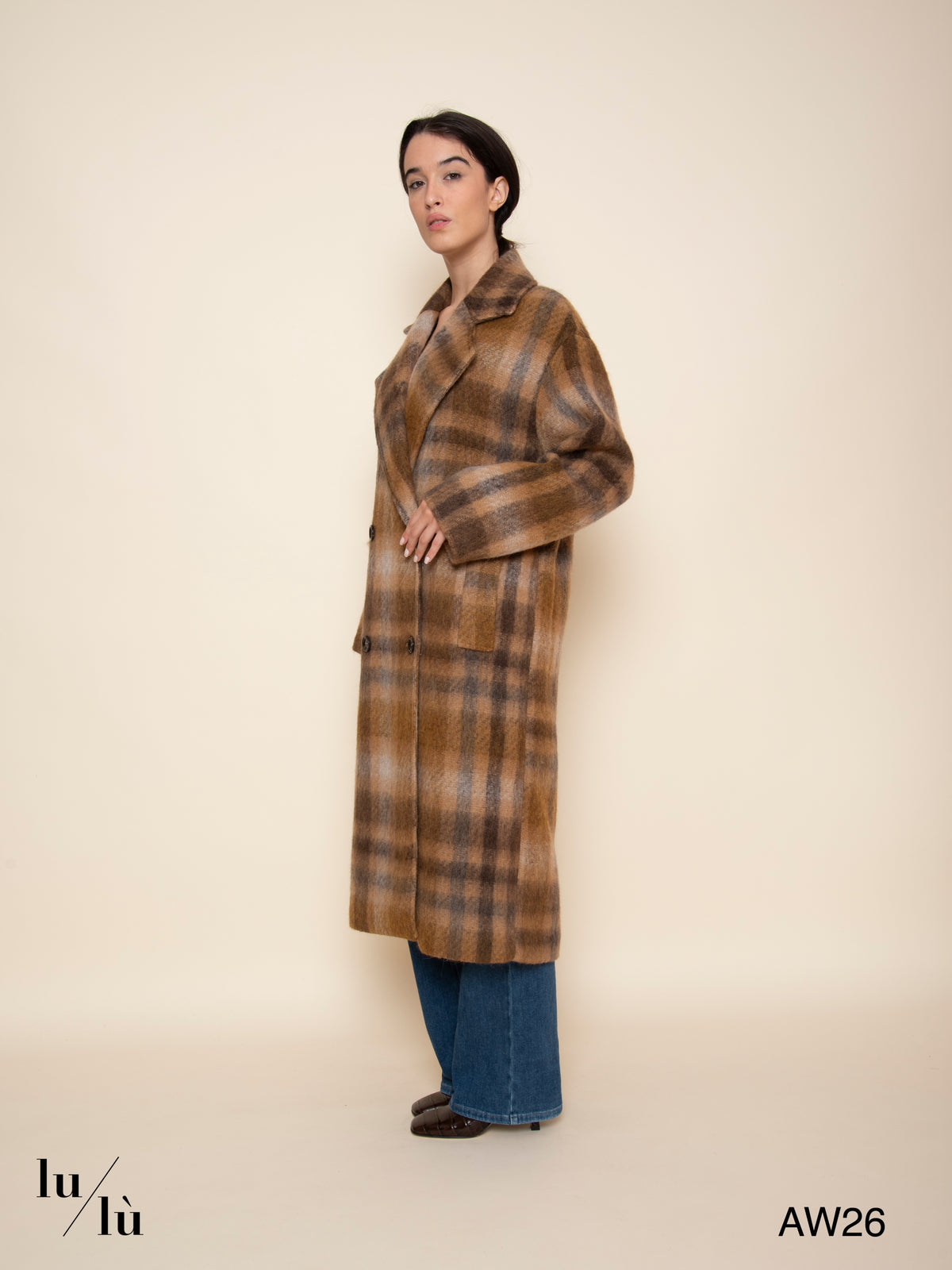 Laufey - Cappotto lungo tartan in misto lana e alpaca