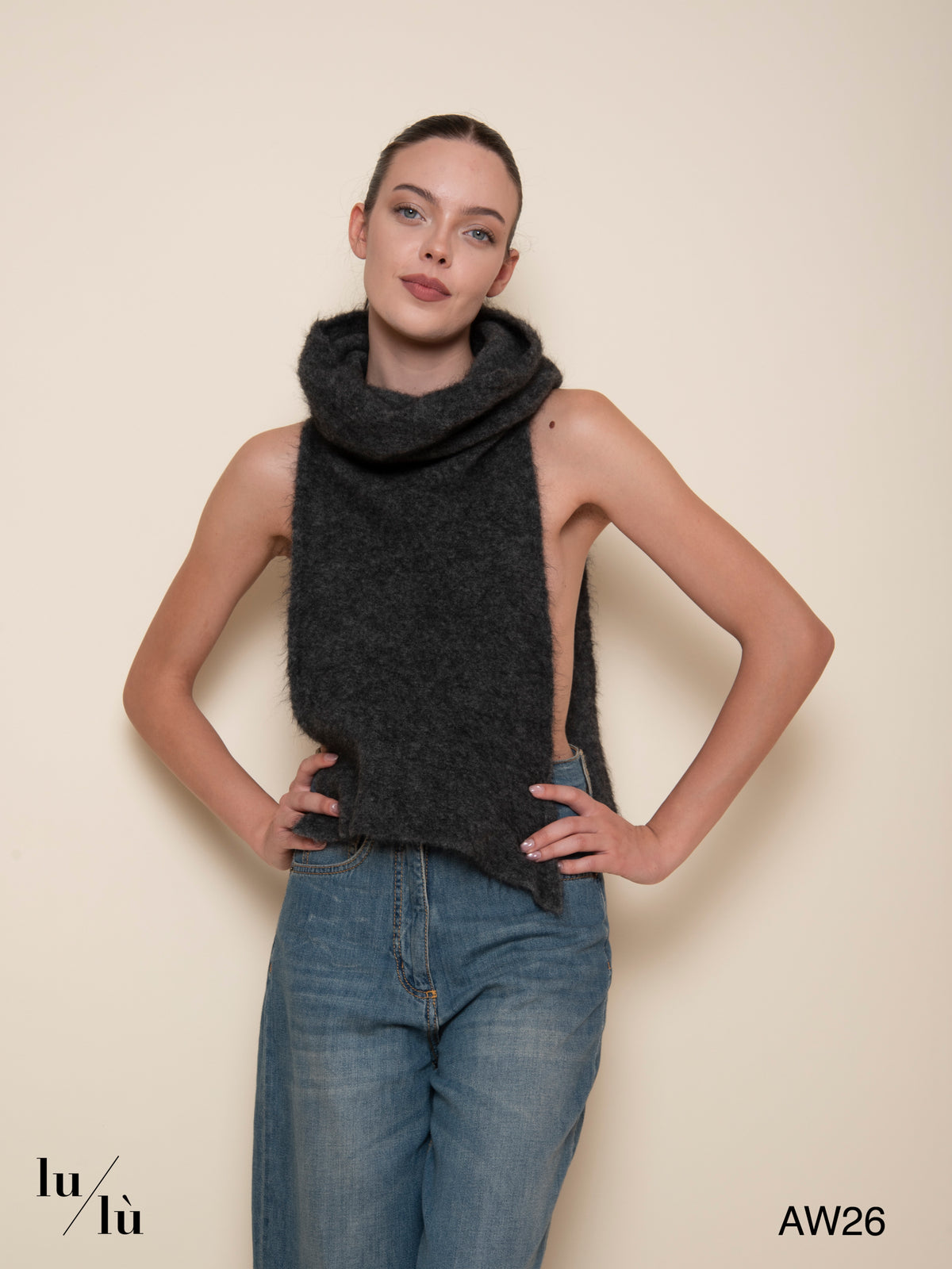 Freya Antracite - Sciarpa in Superkid Mohair e lana merino