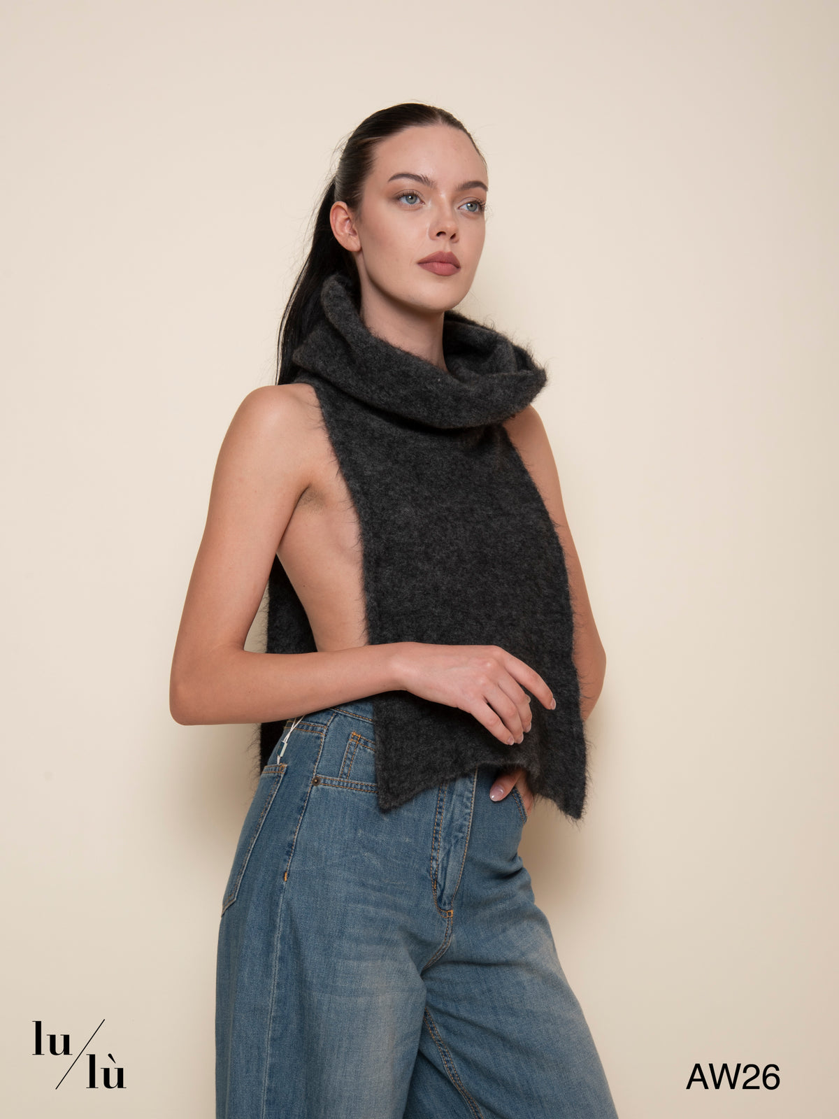 Freya Antracite - Sciarpa in Superkid Mohair e lana merino