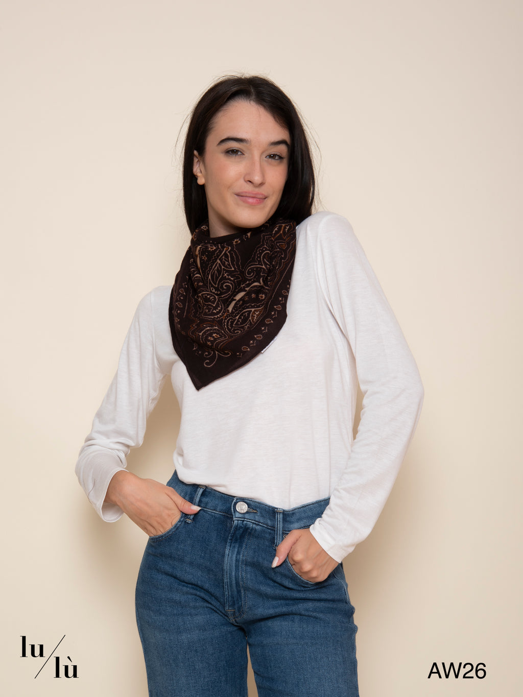 Kara Brown - Foulard quadrato in lana con stampa paisley