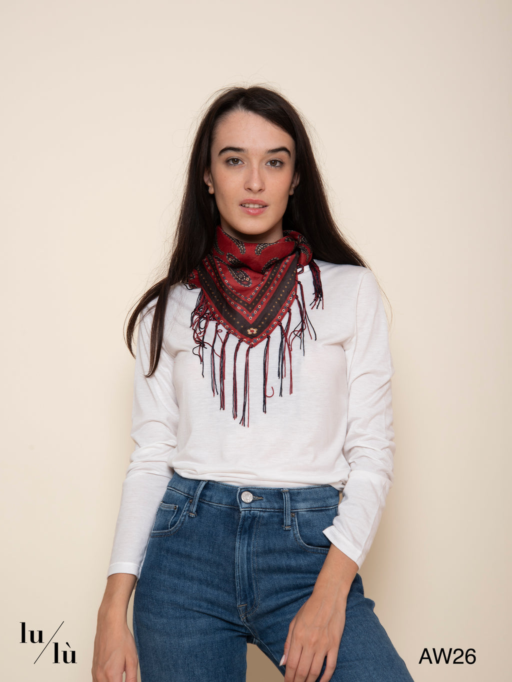 Fareo Red - Foulard in 100% seta con stampa paisley