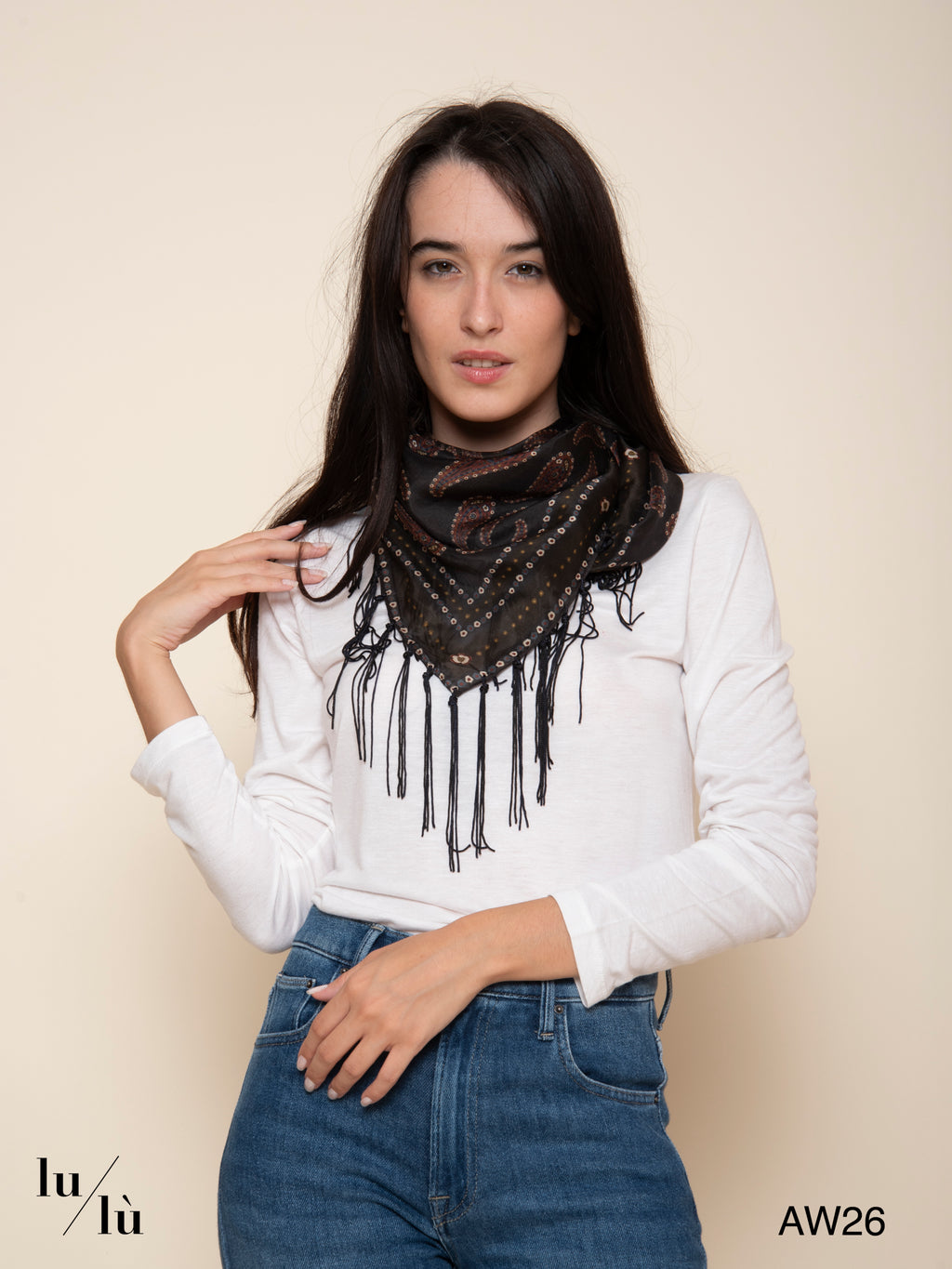 Fareo Noir - Foulard in 100% seta con stampa paisley