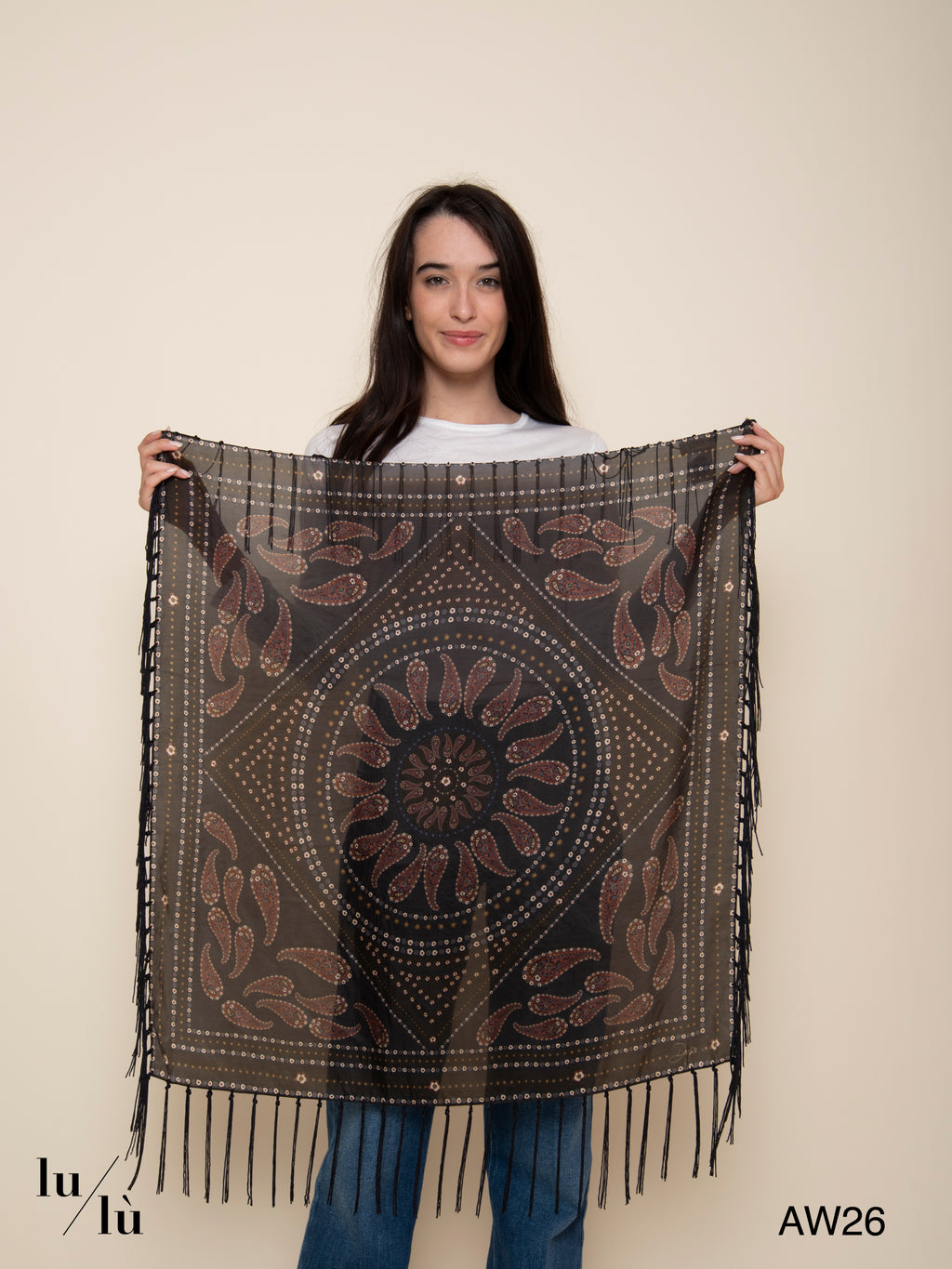 Fareo Noir - Foulard in 100% seta con stampa paisley