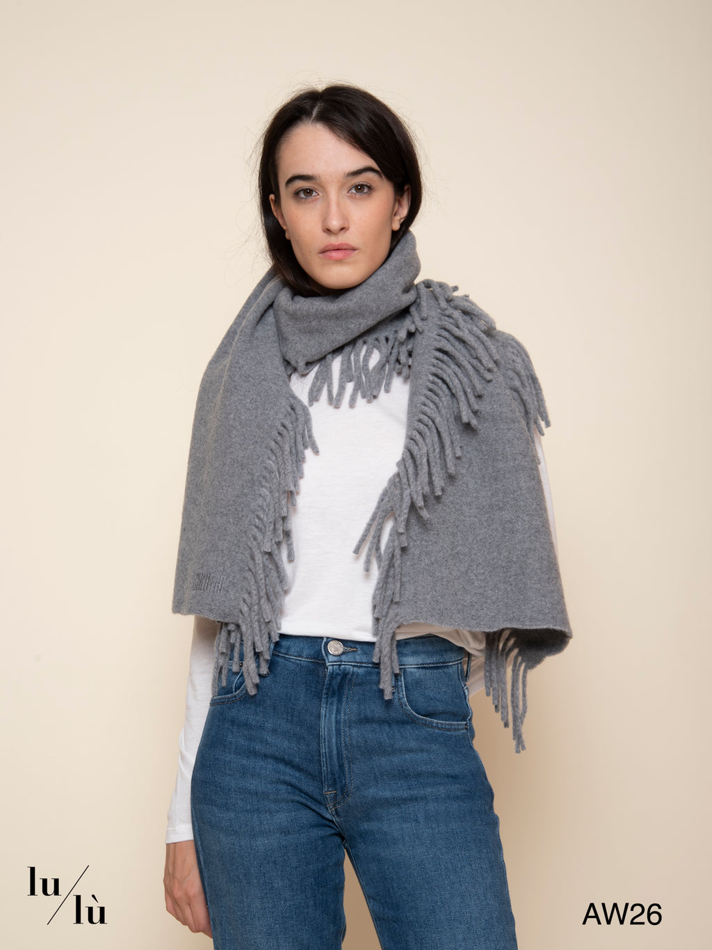Cate Grigio - Sciarpa in lana con frange