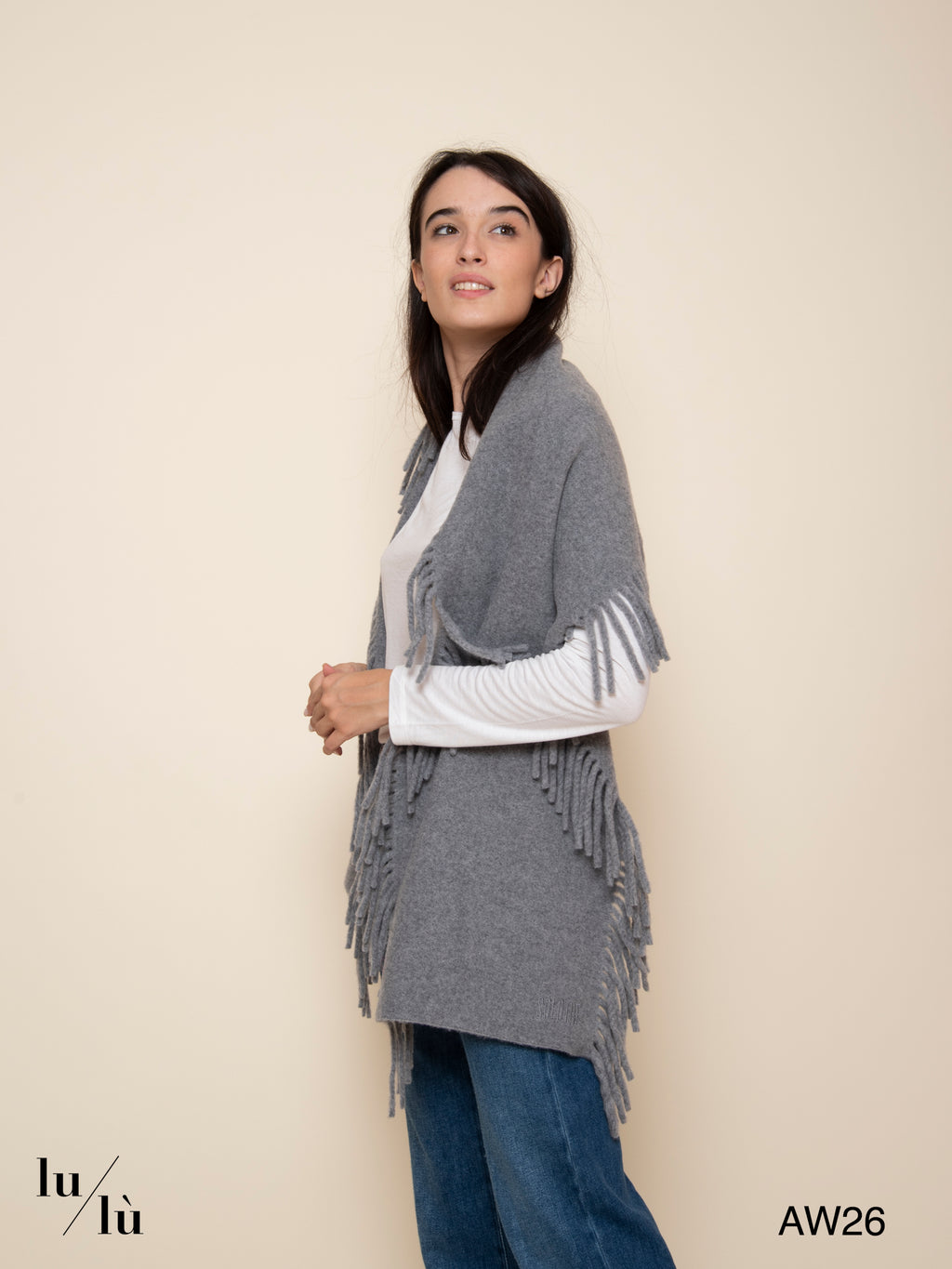 Cate Grigio - Sciarpa in lana con frange