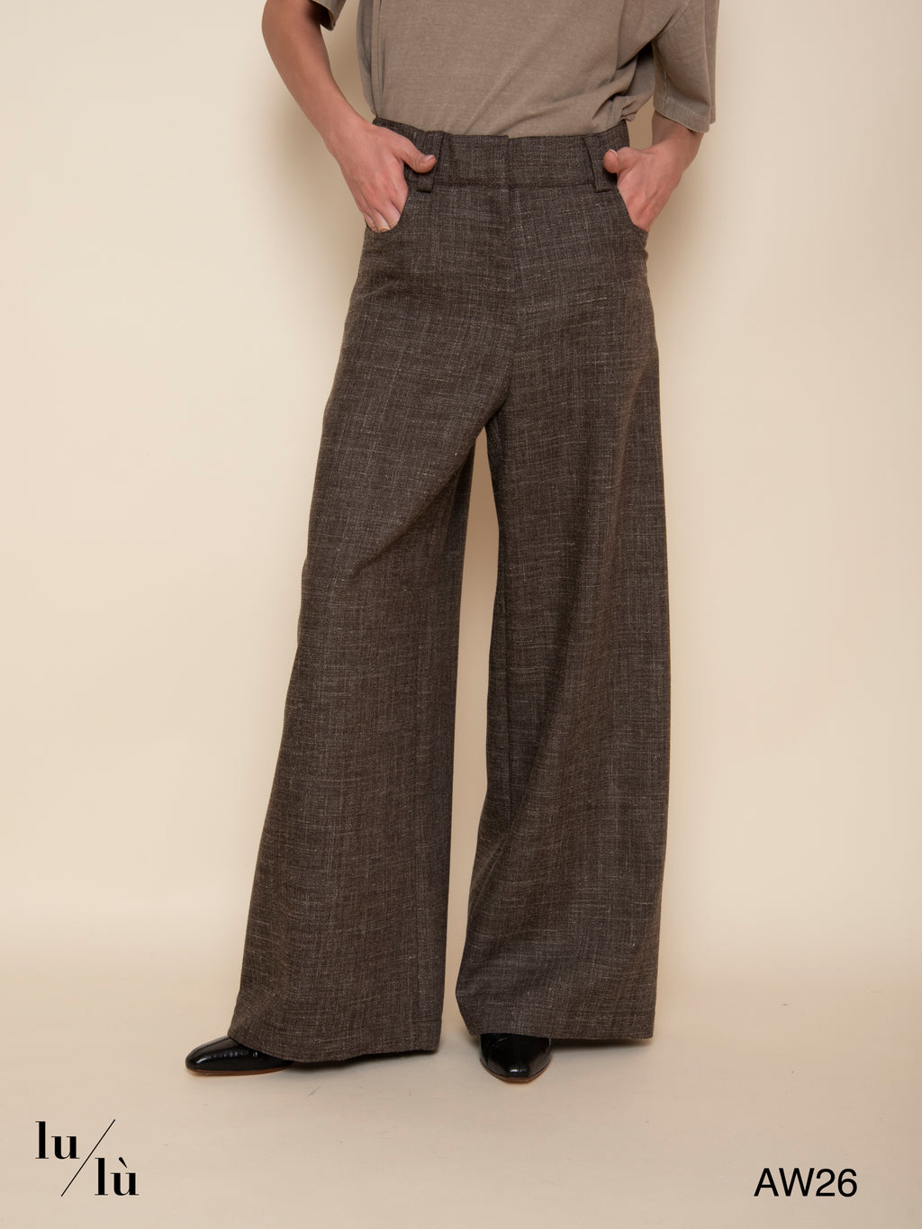 Brooke - Pantalone ampio in misto lana e lino