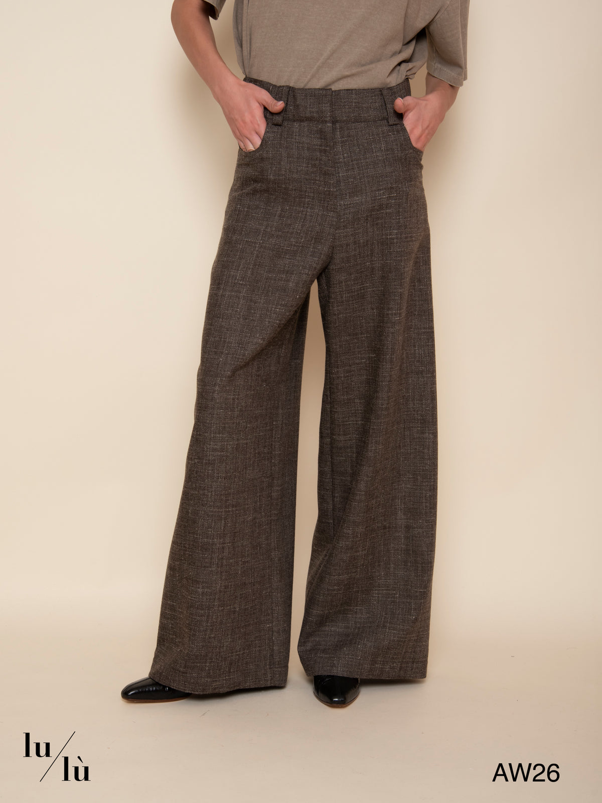 Brooke - Pantalone ampio in misto lana e lino