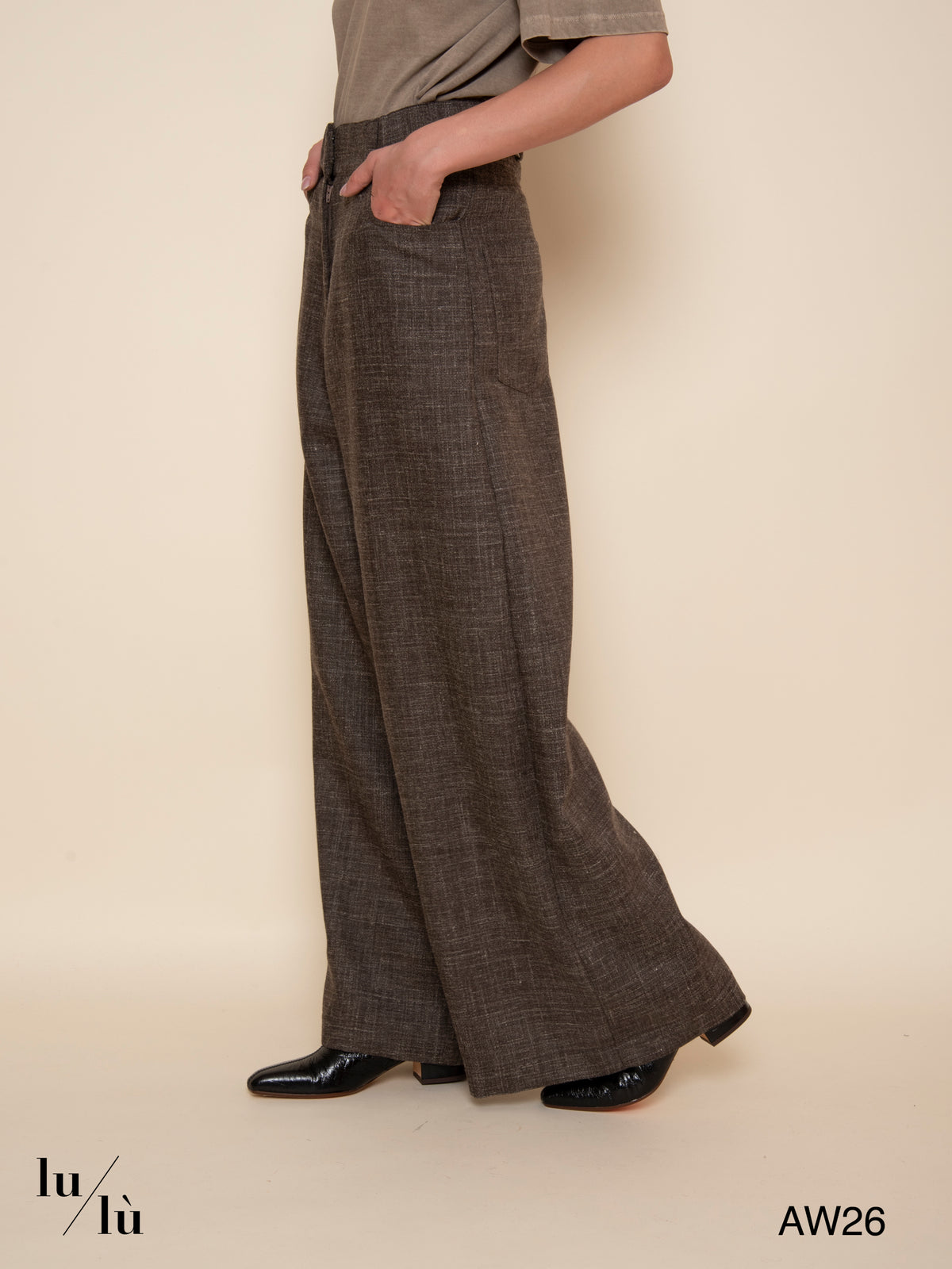 Brooke - Pantalone ampio in misto lana e lino