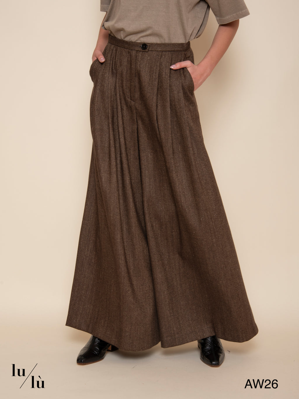 Kim - Pantalone ampio in lana spinata