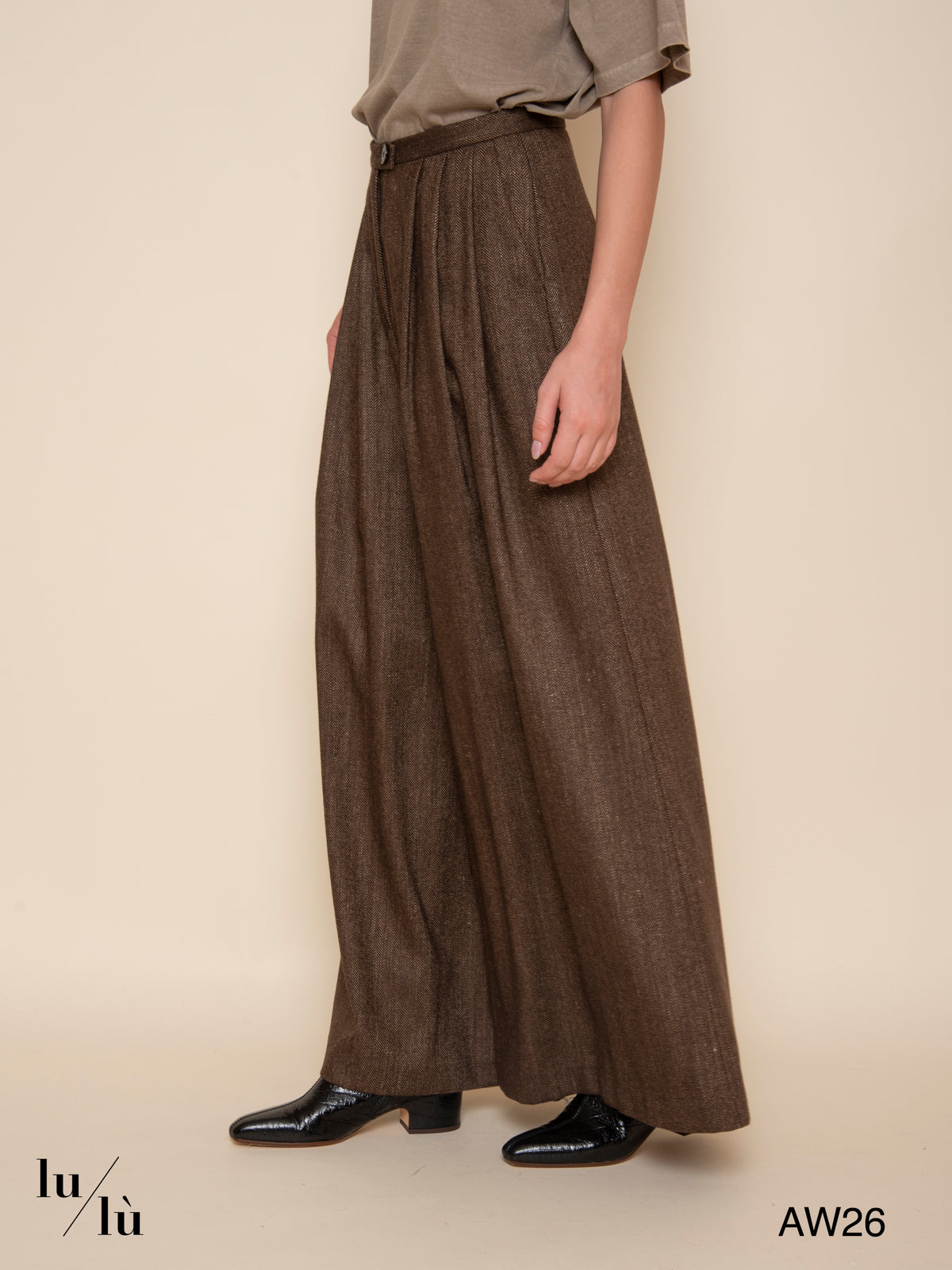 Kim - Pantalone ampio in lana spinata