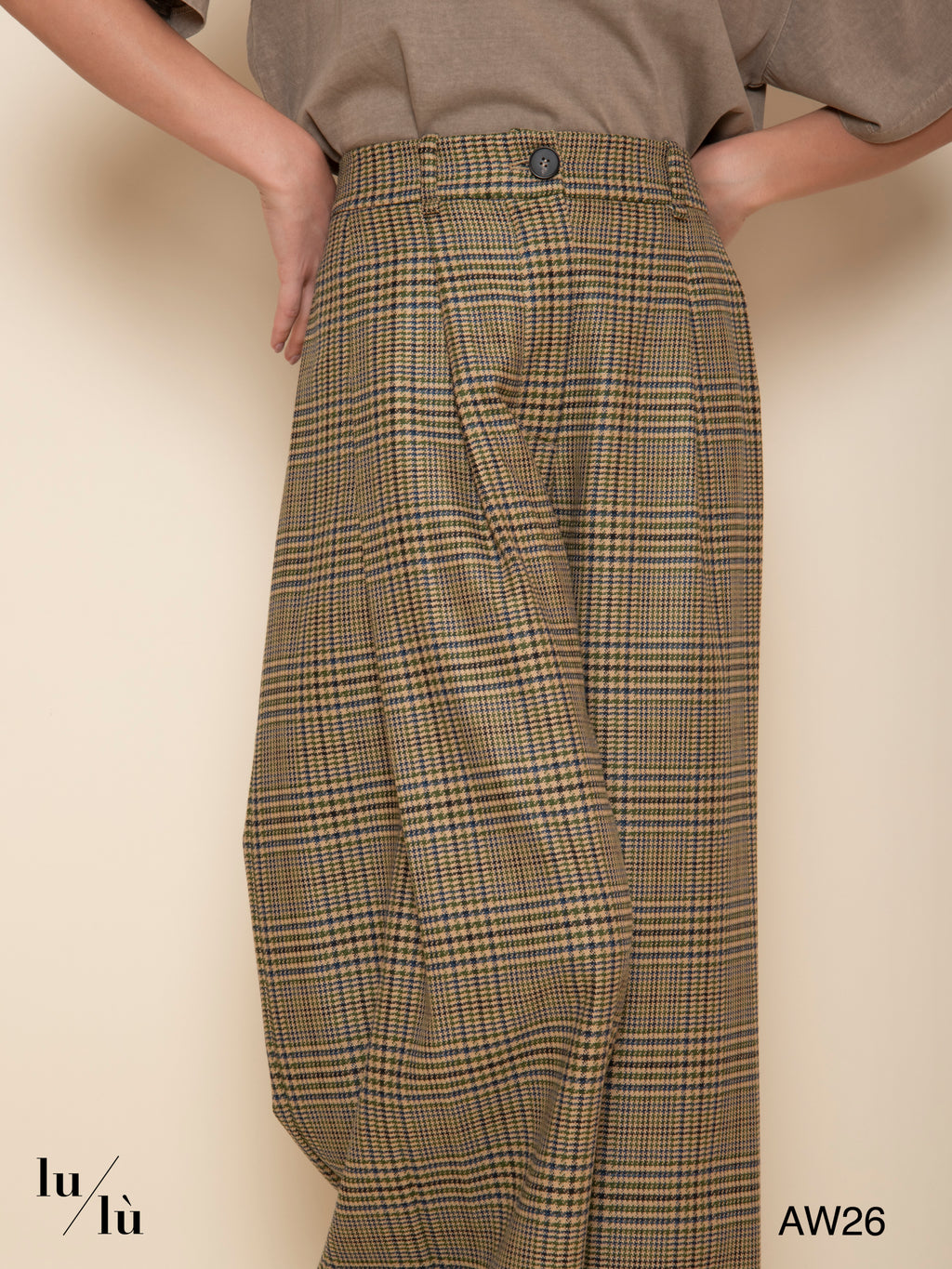 Beth - Pantalone a palazzo check in misto lana