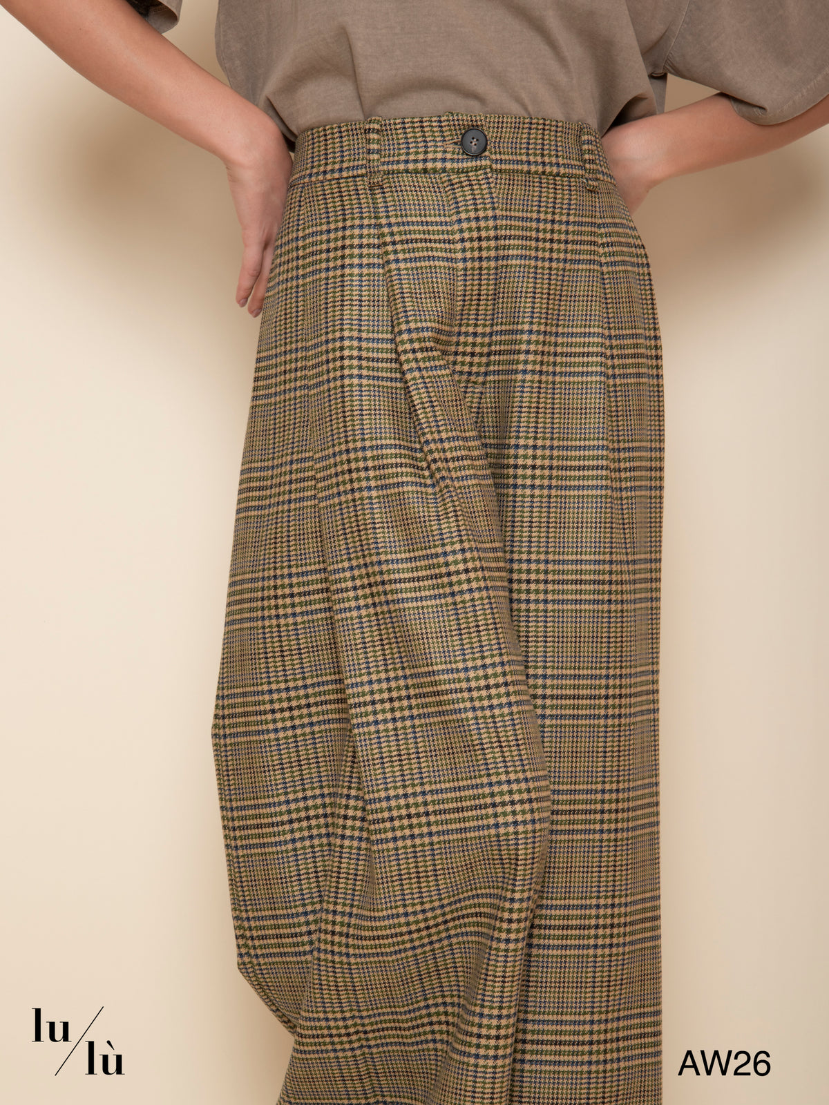 Beth - Pantalone a palazzo check in misto lana