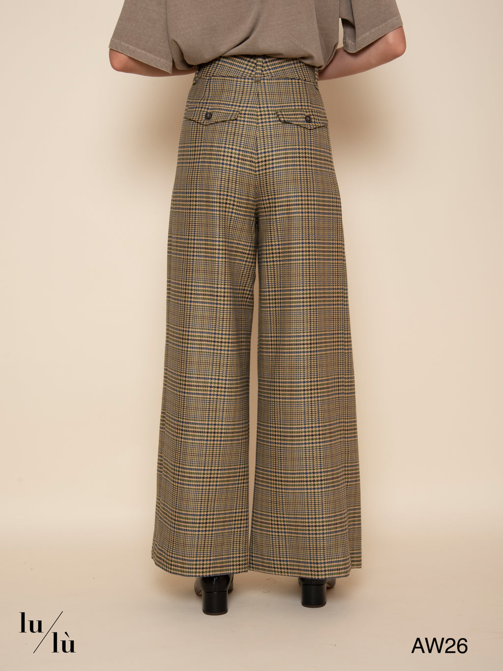 Beth - Pantalone a palazzo check in misto lana