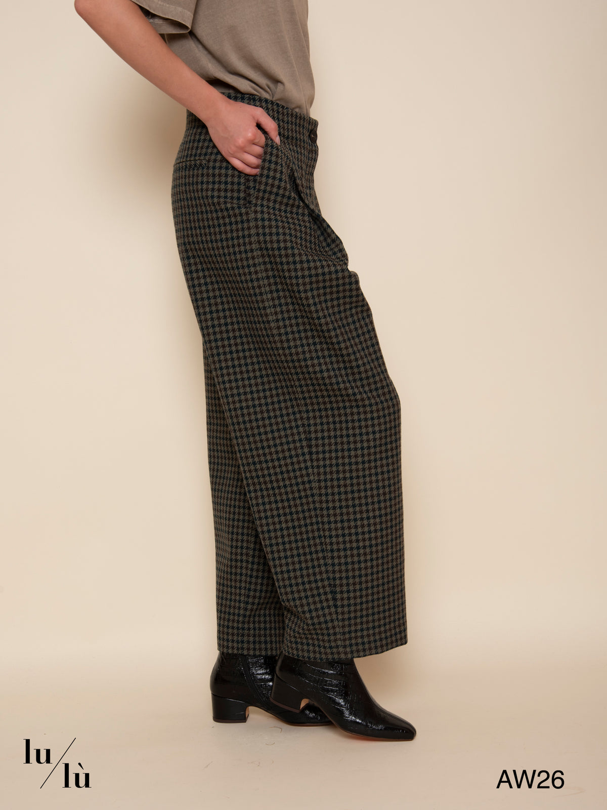 Nova - Pantalone ampio pied-de-poule in lana
