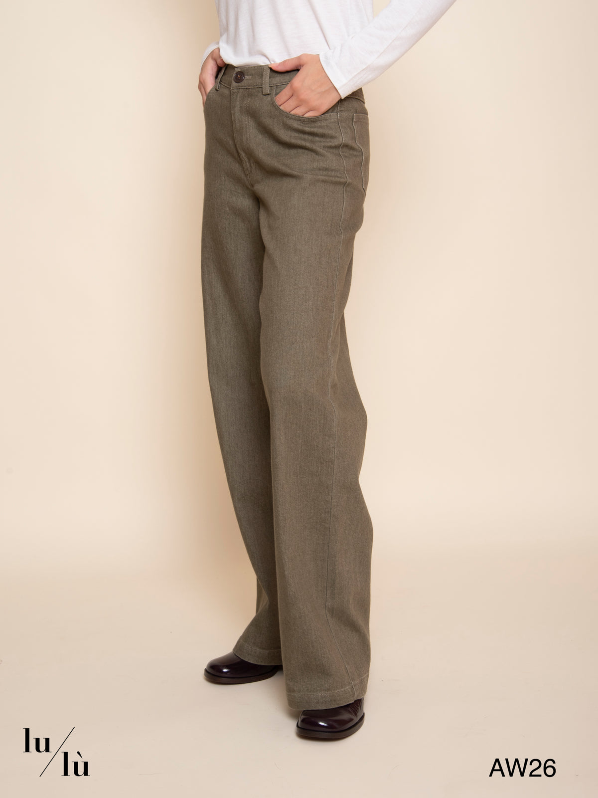 Millie - Pantaloni in denim verde kaki
