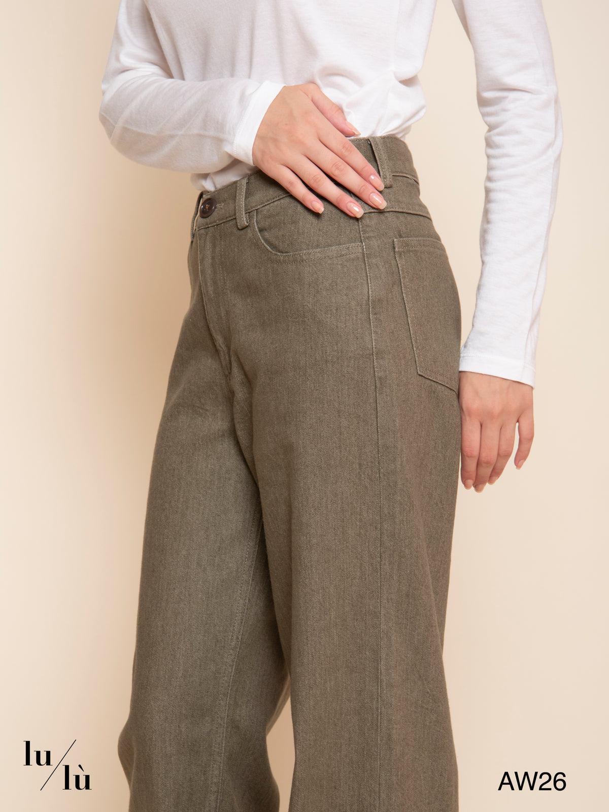 Millie - Pantaloni in denim verde kaki