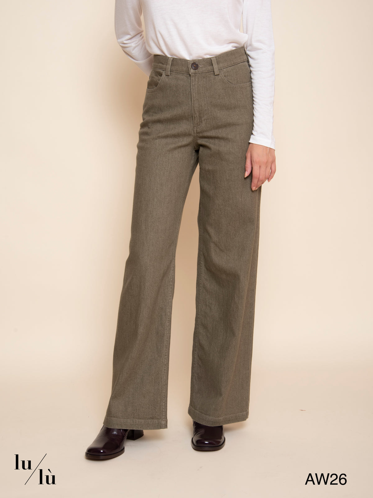 Millie - Pantaloni in denim verde kaki