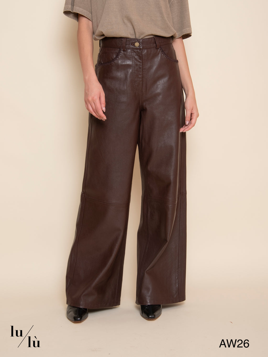 Aoki Leather - Pantalone in pelle marrone