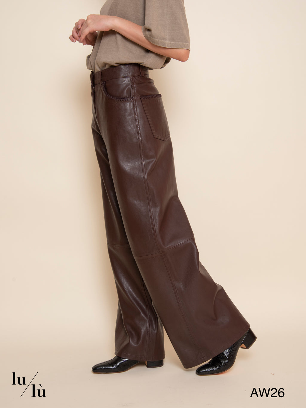 Aoki Leather - Pantalone in pelle marrone