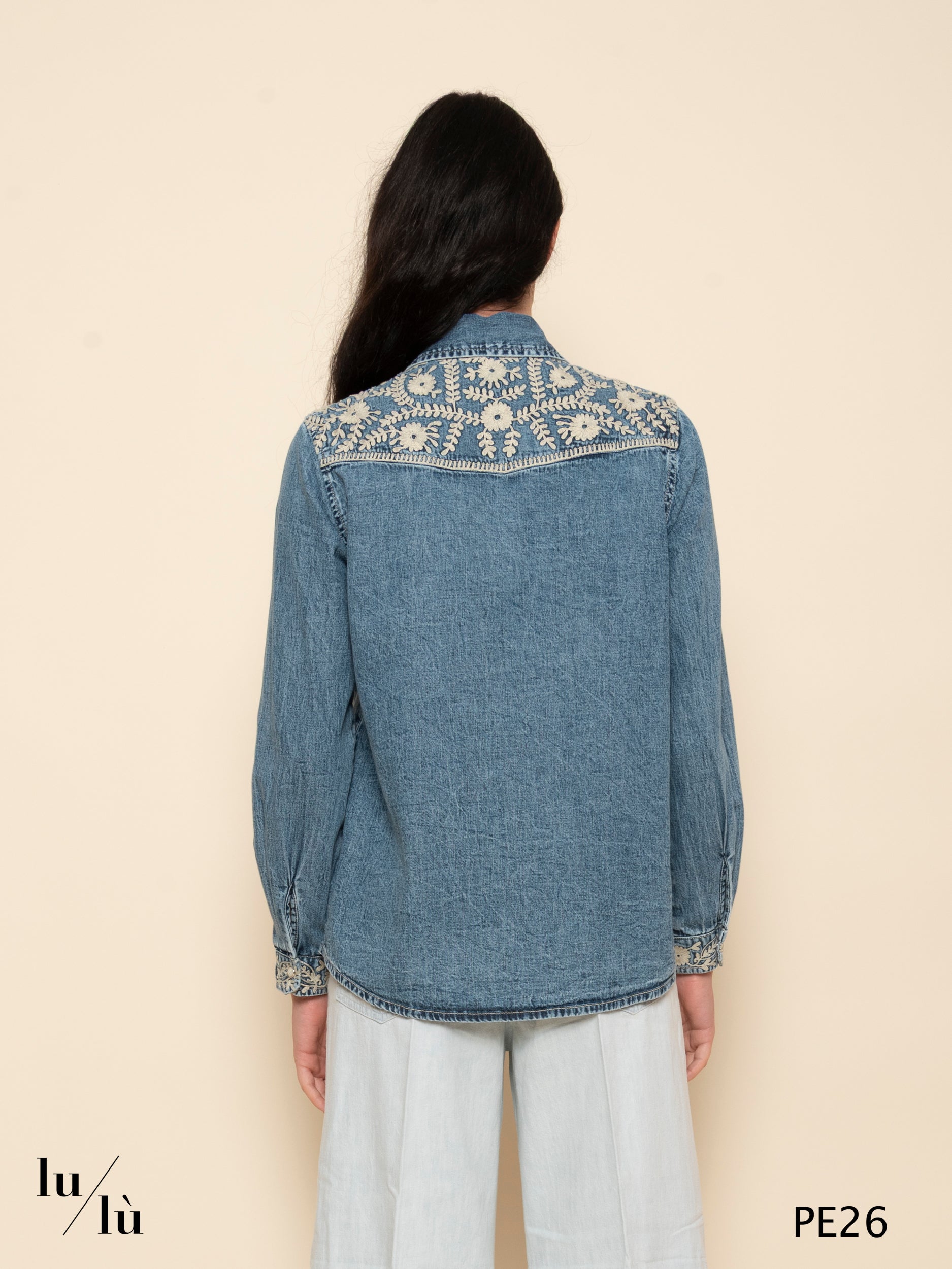 Telma - Camicia denim ricamata western boho