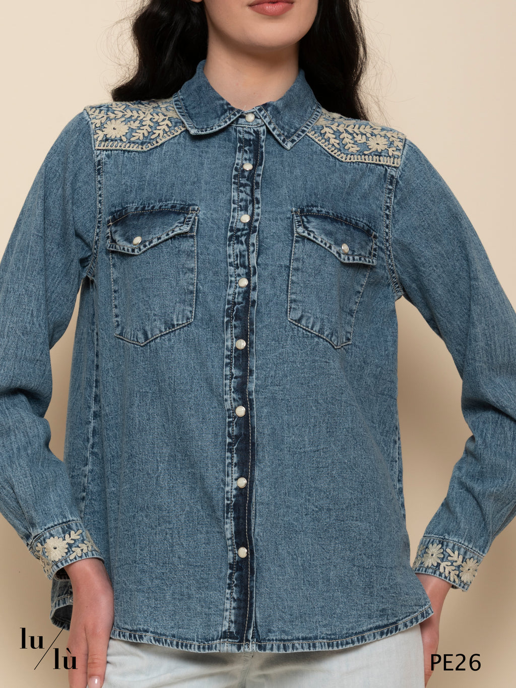 Telma - Camicia denim ricamata western boho