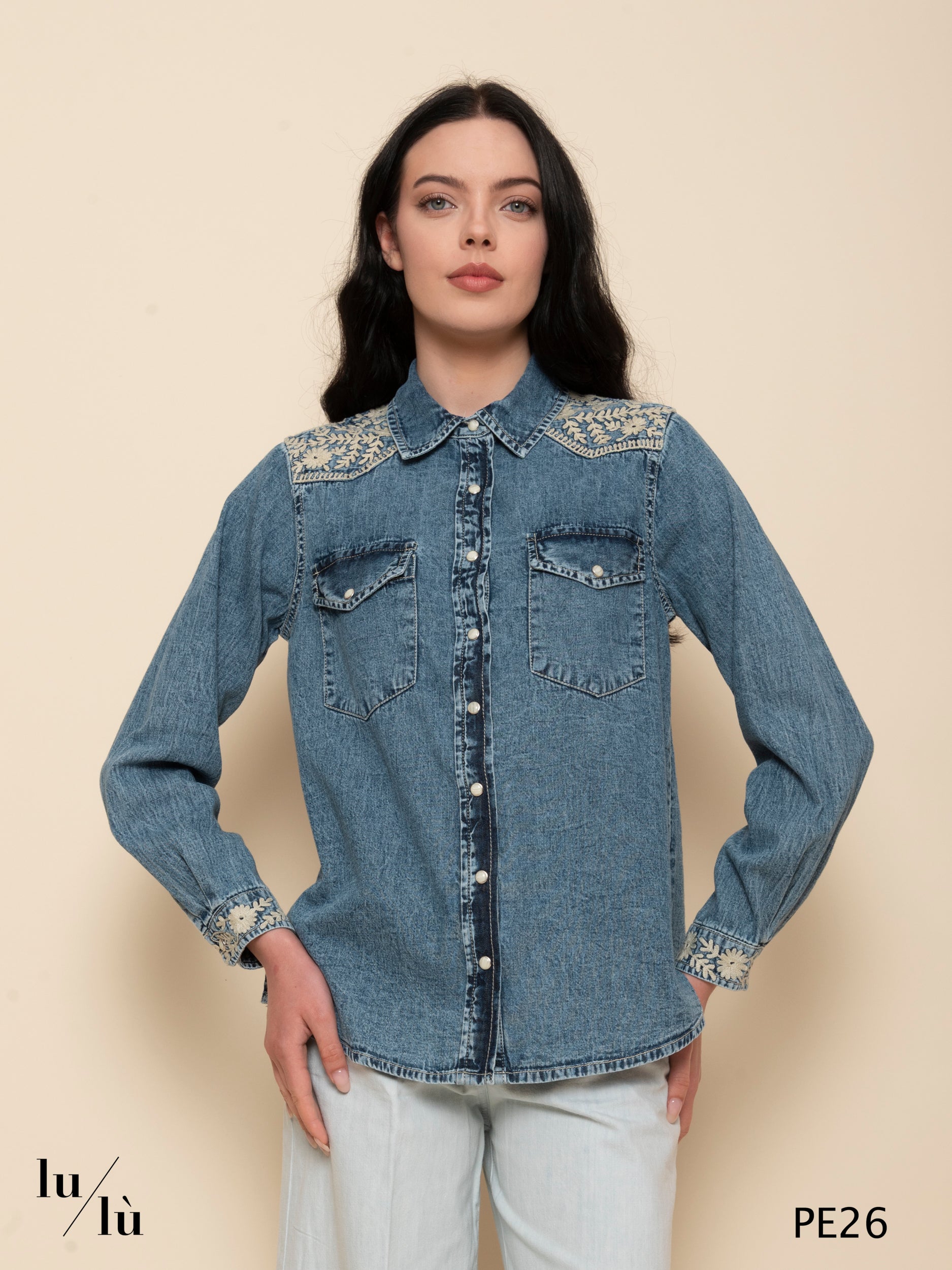 Telma - Camicia denim ricamata western boho
