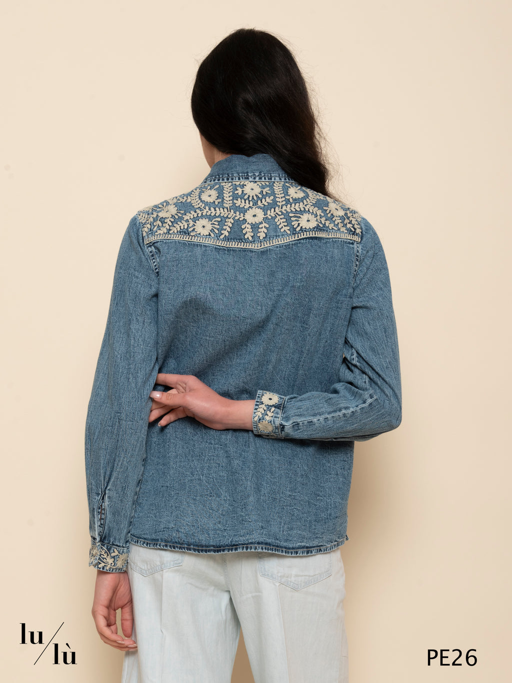 Telma - Camicia denim ricamata western boho