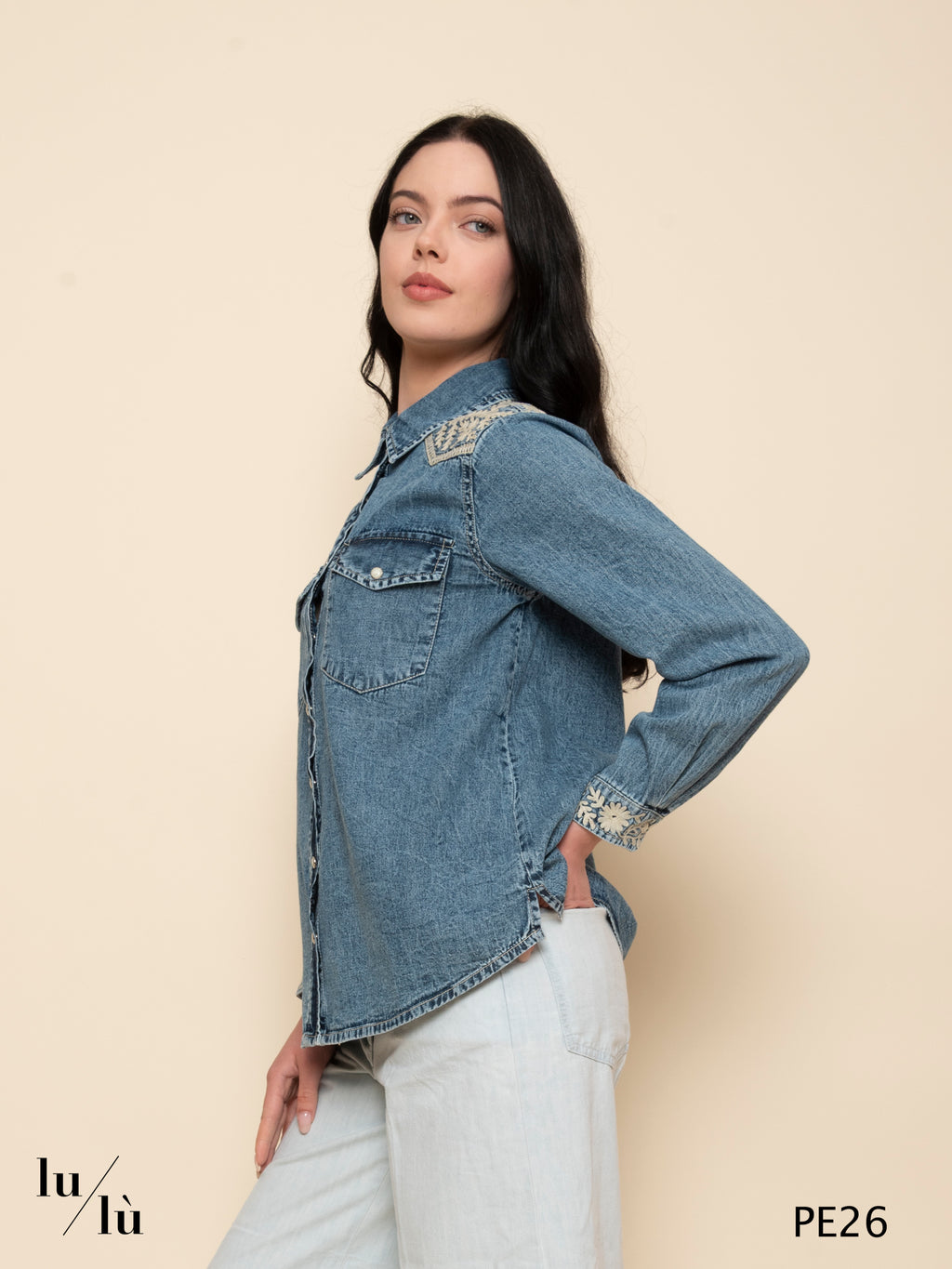 Telma - Camicia denim ricamata western boho
