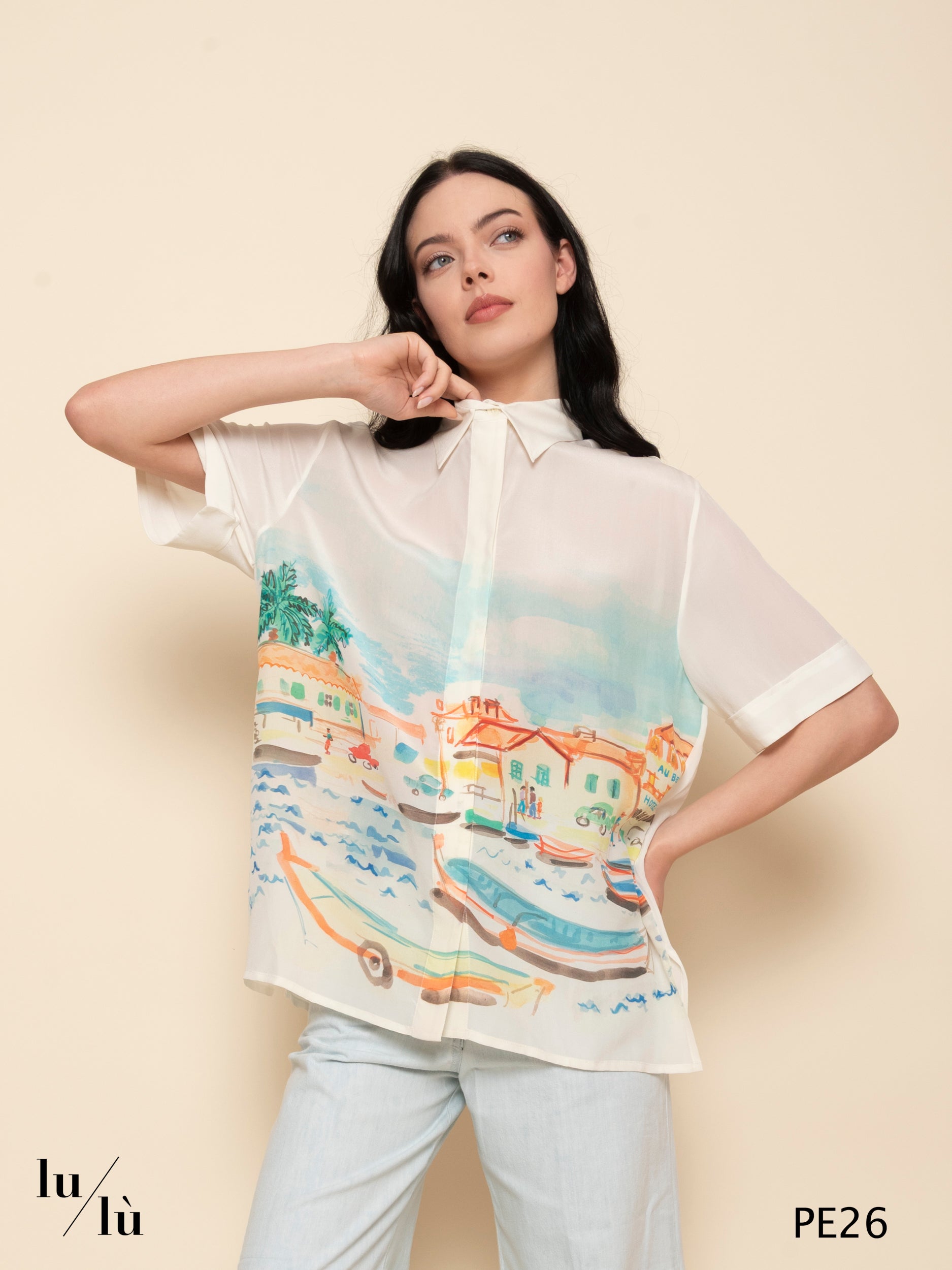 Karine - Camicia in seta stampata paesaggio