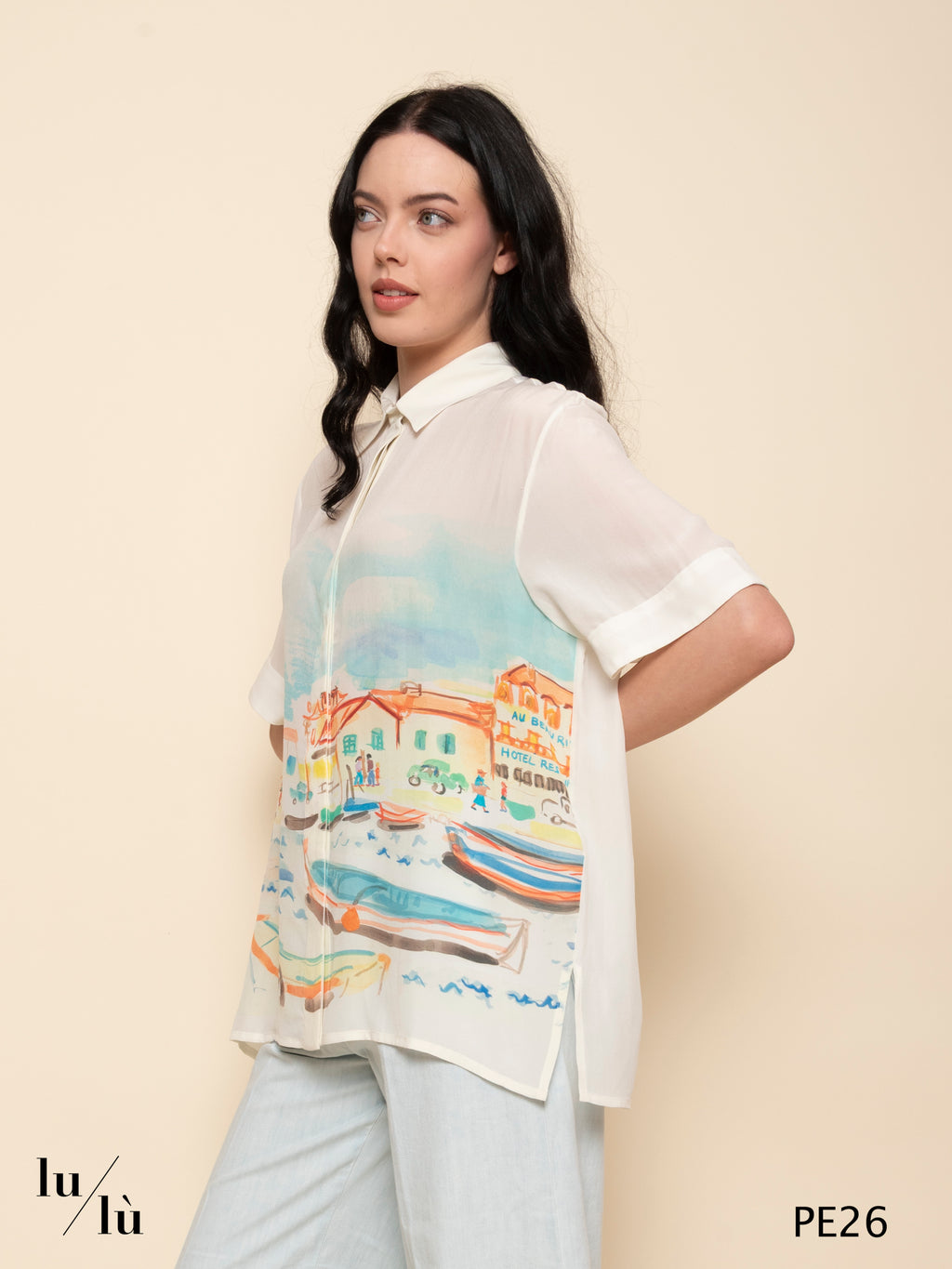 Karine - Camicia in seta stampata paesaggio