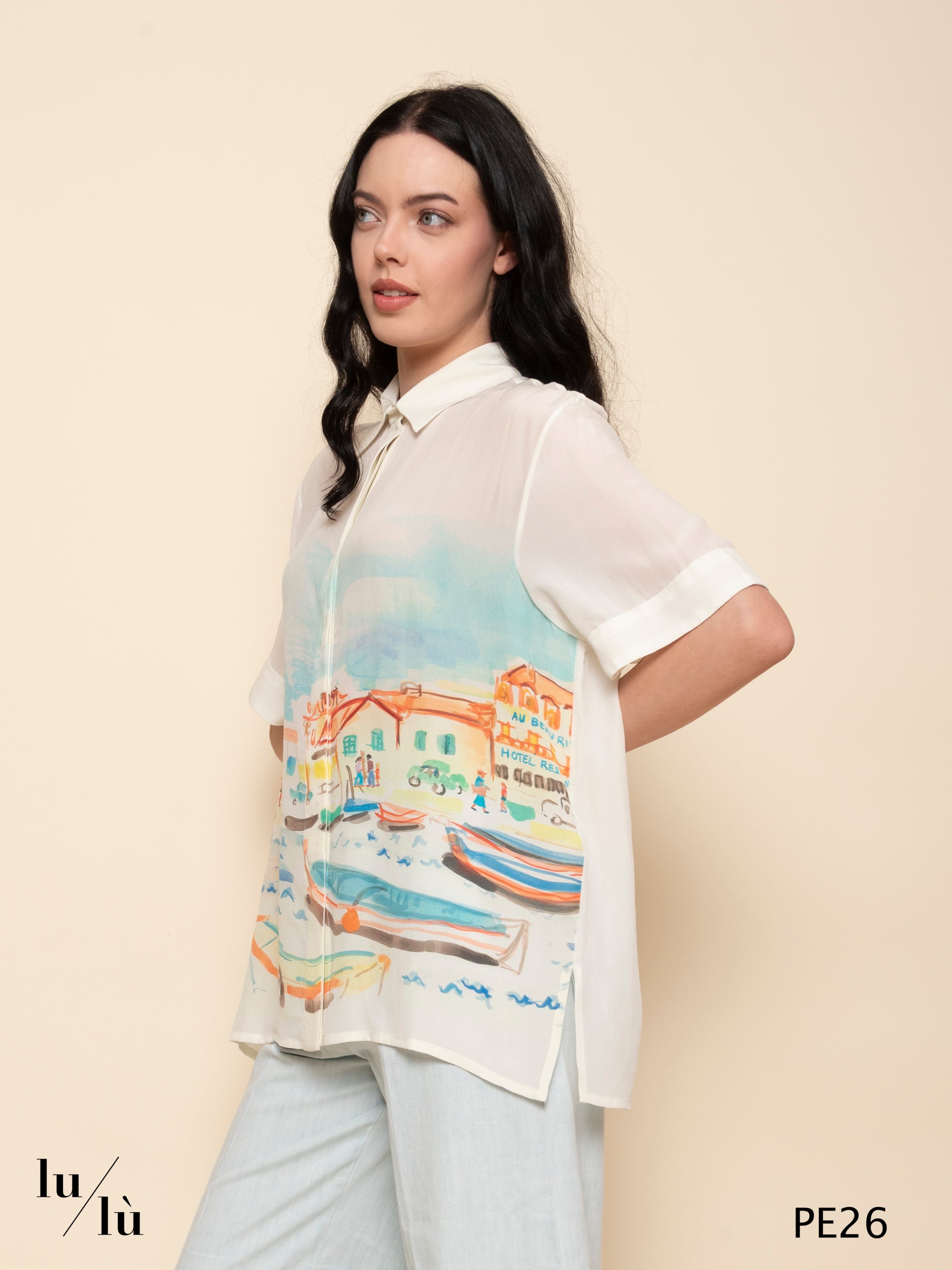 Karine - Camicia in seta stampata paesaggio