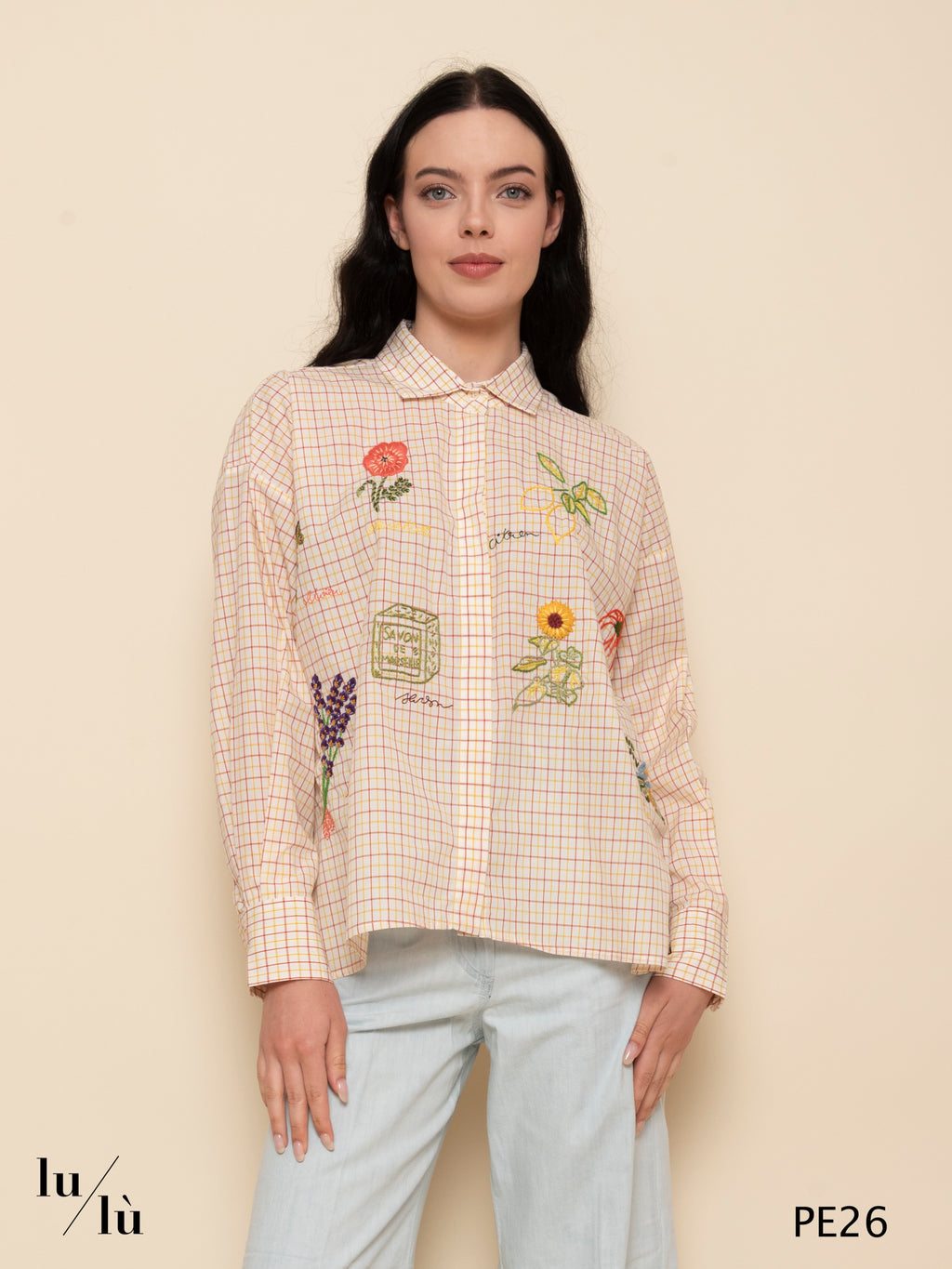 Greta - Camicia ricamata in cotone check